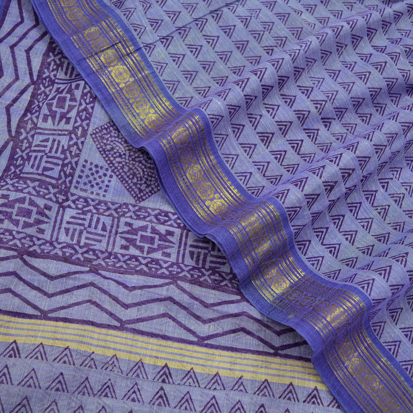 Vintage Sari Purple Pure Cotton Hand Woven Sarees Craft Fabric Zari 5Yd Sewing Soft Crafting Dress making Upcycle Quilting Zigzag