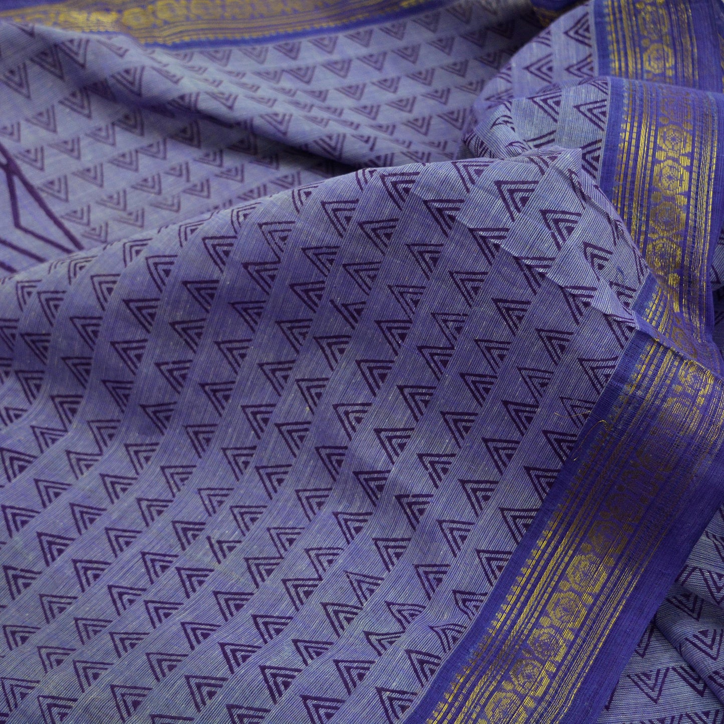 Vintage Sari Purple Pure Cotton Hand Woven Sarees Craft Fabric Zari 5Yd Sewing Soft Crafting Dress making Upcycle Quilting Zigzag