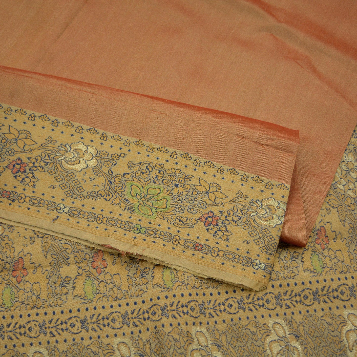 Indian Vintage Sarees Rusty & Beige 100% Pure Silk Hand Woven Sari Craft Fabric 5Yd Ethnic Floral Zari Dress making Crafting Upcycle