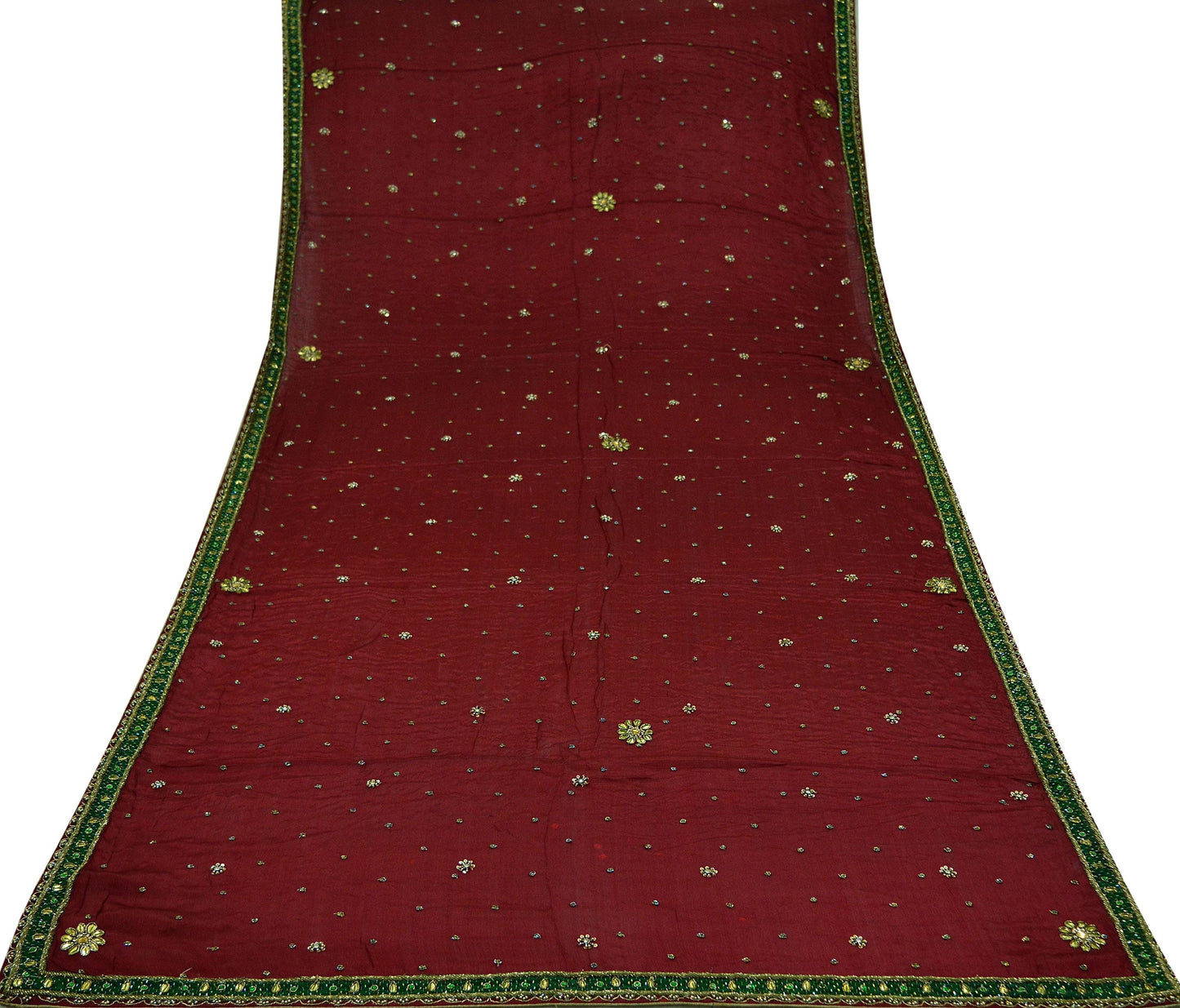 Indian Vintage Maroon Dupatta Pure silk Long Stole Hand Embroidered Scarves Floral Design Stole Veil Wrap Zari Zardozi