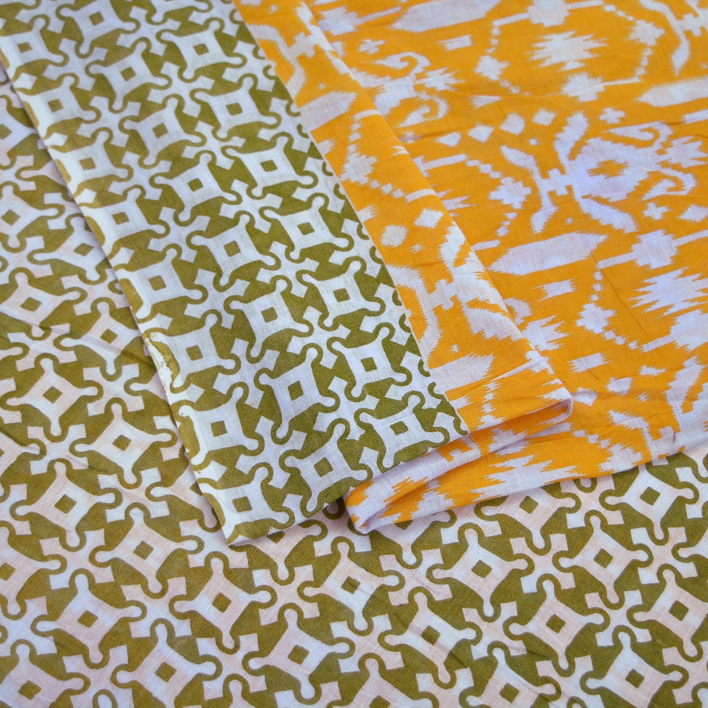 Indian Vintage Sari Green & White Printed Pure Cotton Sarees 5Yd Craft Fabric Soft Sewing Sarong Wrap Boho Upcycle quilting Dress making