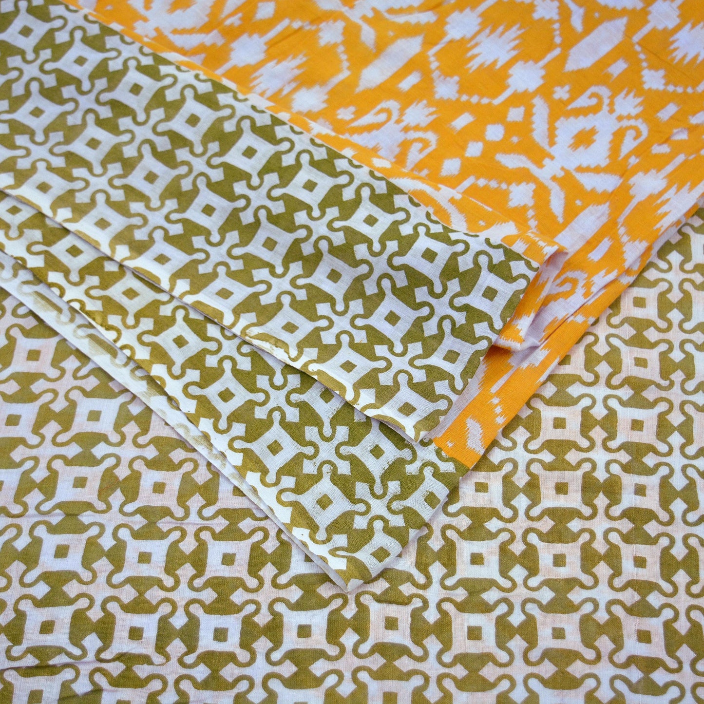 Indian Vintage Sari Green & White Printed Pure Cotton Sarees 5Yd Craft Fabric Soft Sewing Sarong Wrap Boho Upcycle quilting Dress making