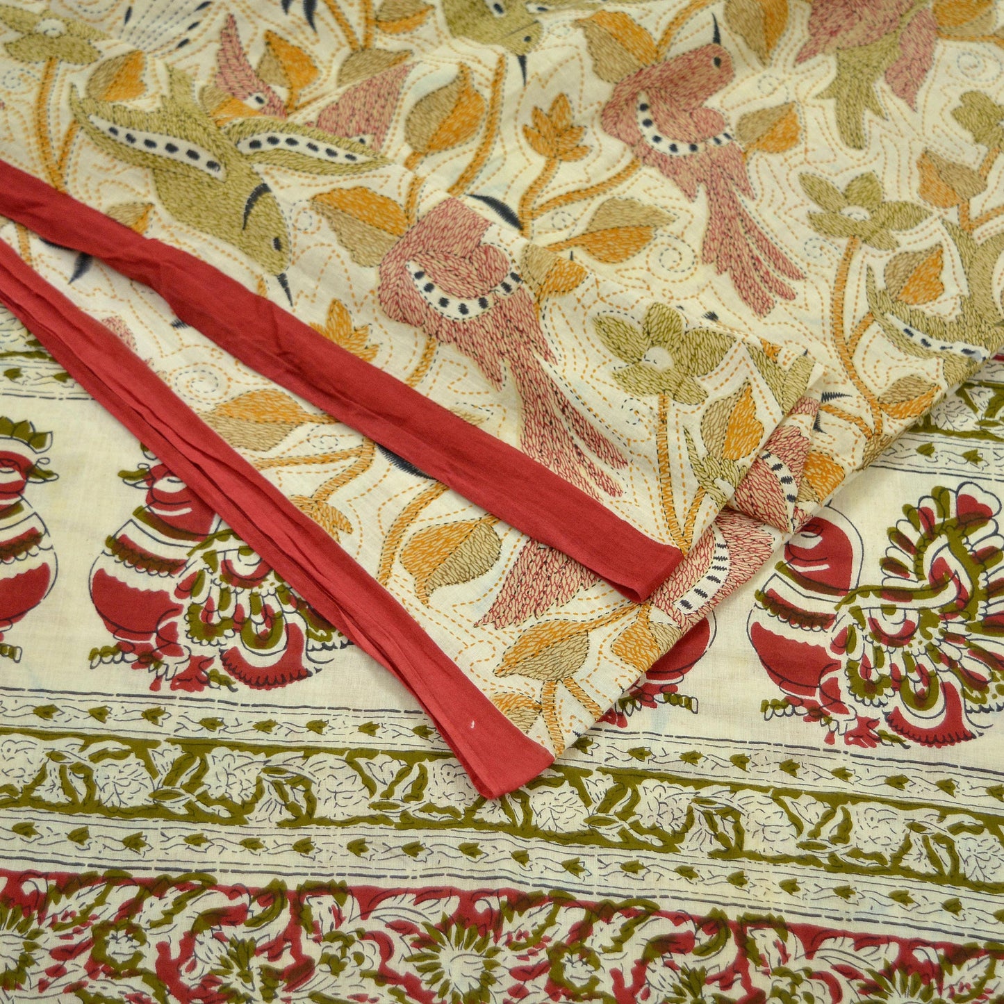 Indian Vintage Sari Ivory Printed Pure Cotton Sarees 5Yd Craft Fabric Soft Sewing Sarong Wrap Boho Upcycle quilting Dress making