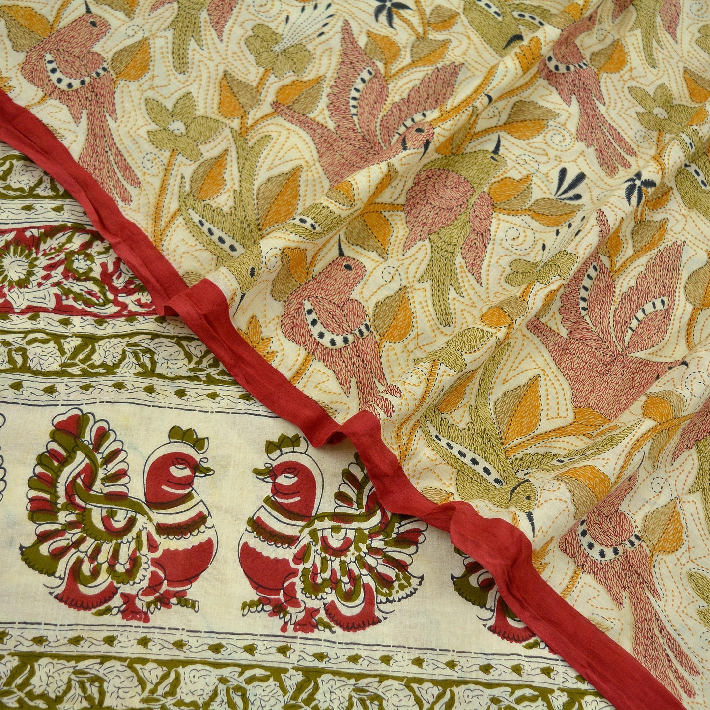 Indian Vintage Sari Ivory Printed Pure Cotton Sarees 5Yd Craft Fabric Soft Sewing Sarong Wrap Boho Upcycle quilting Dress making