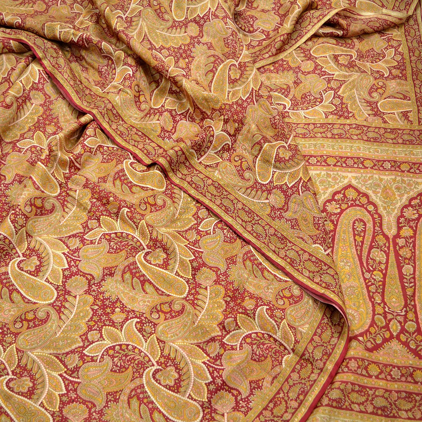 Indian Vintage Sari Dark Red 100% Pure Silk Printed Sarees Craft Fabric 6yard Sewing DressMaking Soft Paisley Crafting Quilting Upcycle