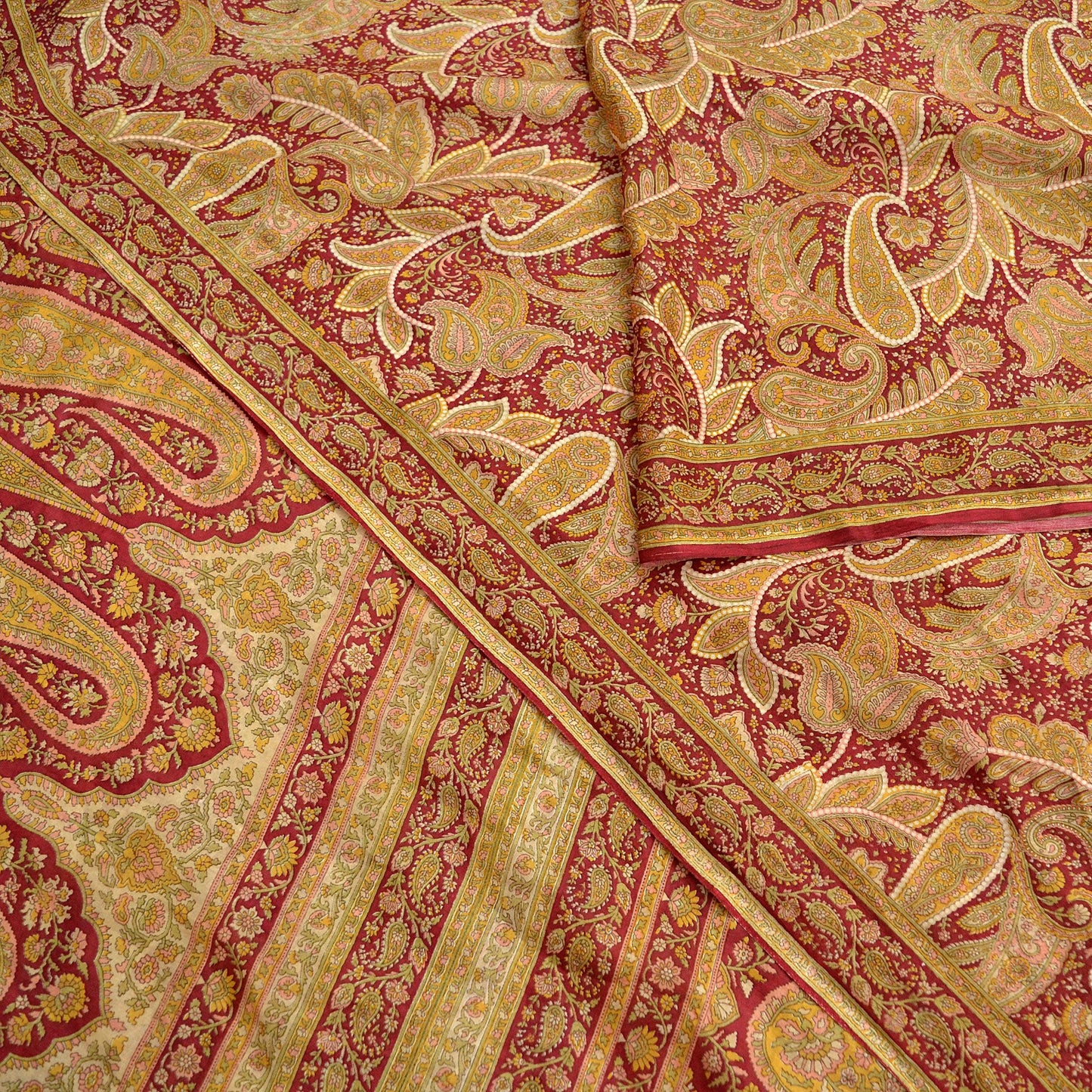 Indian Vintage Sari Dark Red 100% Pure Silk Printed Sarees Craft Fabric 6yard Sewing DressMaking Soft Paisley Crafting Quilting Upcycle