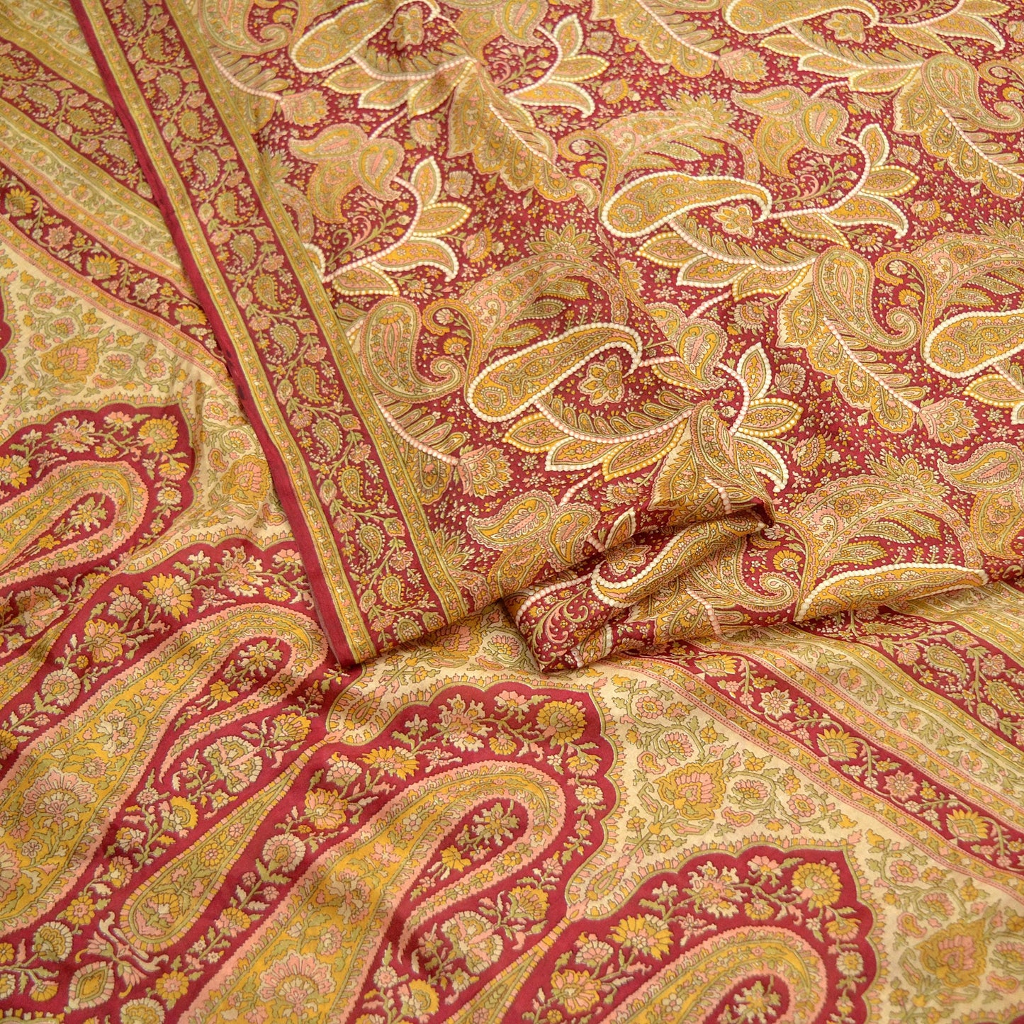 Indian Vintage Sari Dark Red 100% Pure Silk Printed Sarees Craft Fabric 6yard Sewing DressMaking Soft Paisley Crafting Quilting Upcycle