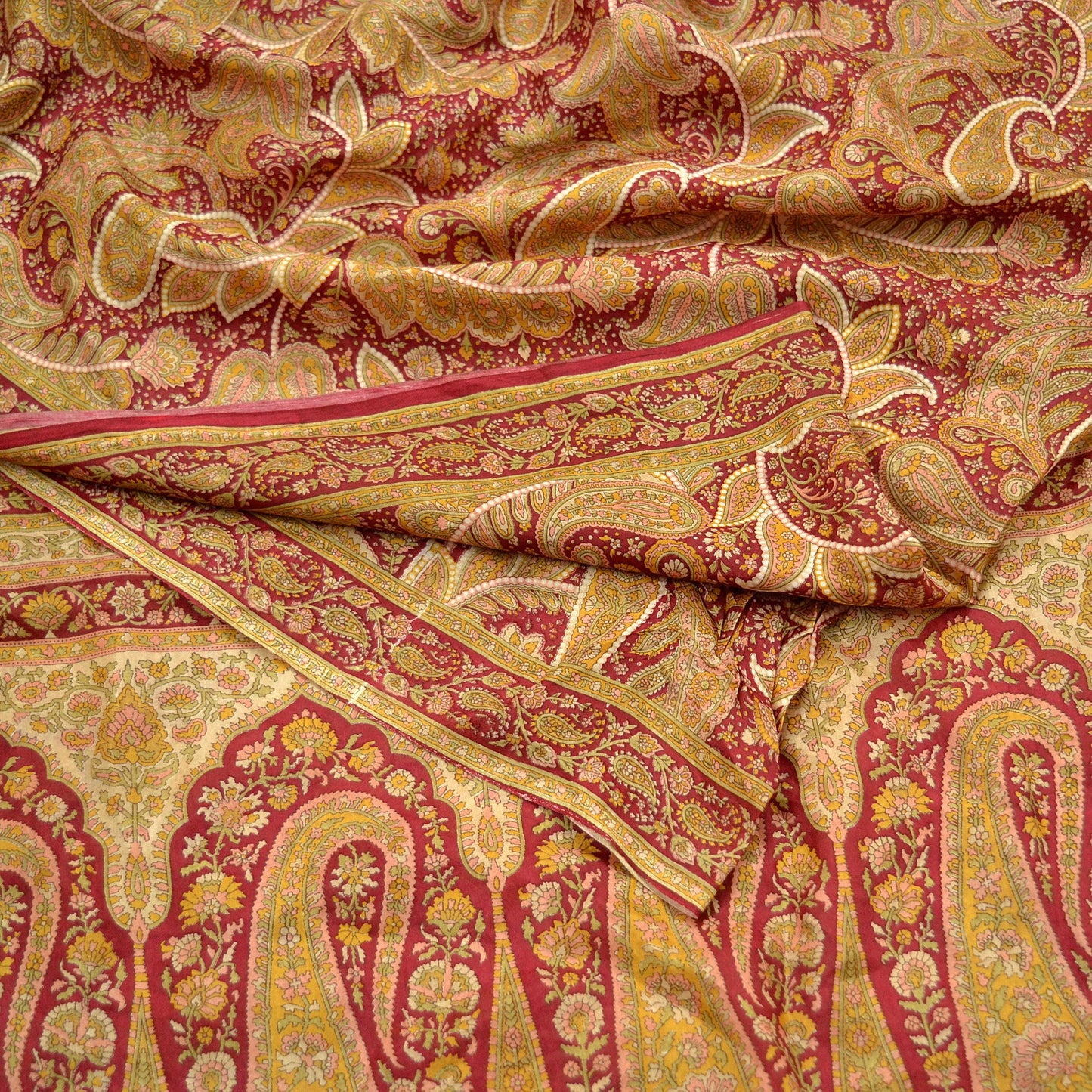Indian Vintage Sari Dark Red 100% Pure Silk Printed Sarees Craft Fabric 6yard Sewing DressMaking Soft Paisley Crafting Quilting Upcycle