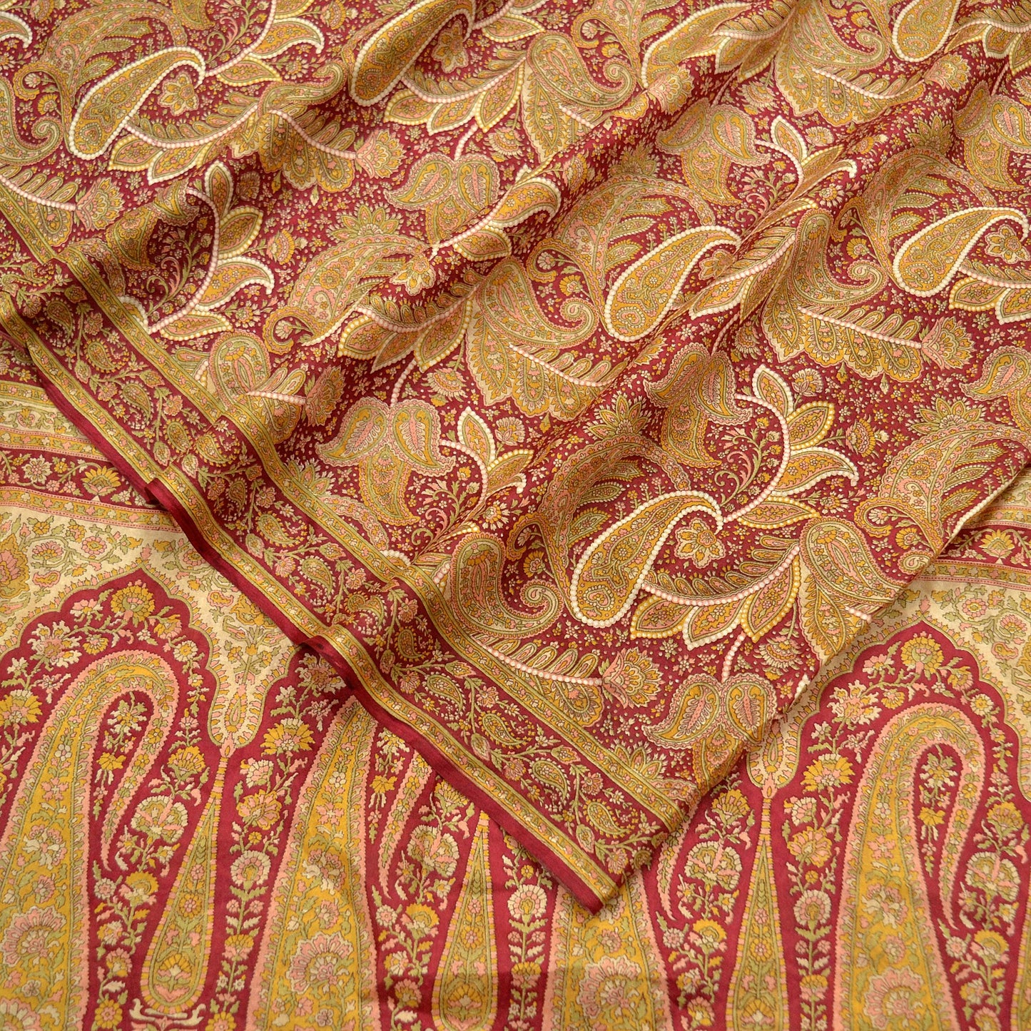 Indian Vintage Sari Dark Red 100% Pure Silk Printed Sarees Craft Fabric 6yard Sewing DressMaking Soft Paisley Crafting Quilting Upcycle