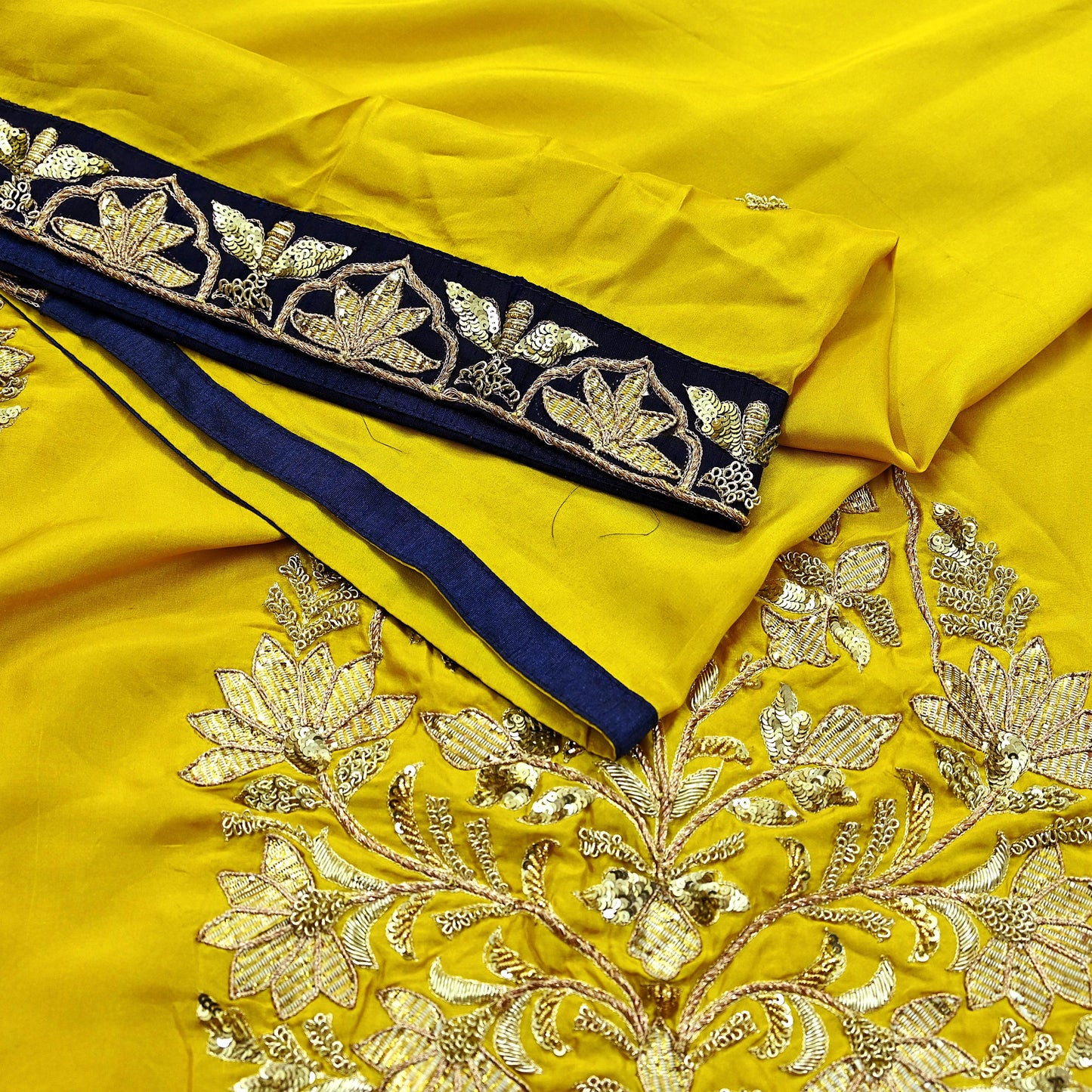 Indian Pre-owned Yellow Saree Pure Silk Hand Embroidered Sabyasachi Designer Sari 6Yd Soft Ethnic Bollywood Party saree Dress making Zardozi