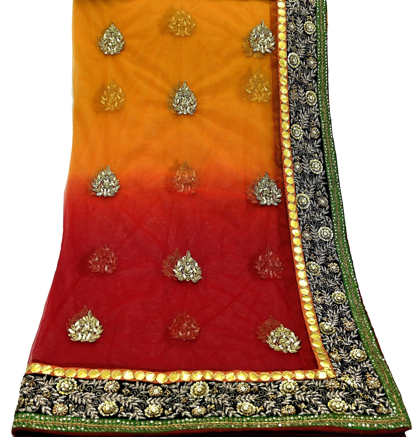 Indian Pre-owned Heavy Wedding Dupatta Net Mesh Long Stole Hand Embroidered By Designer sabyasachi Scarves Zardozi Dabka Bridal Veil