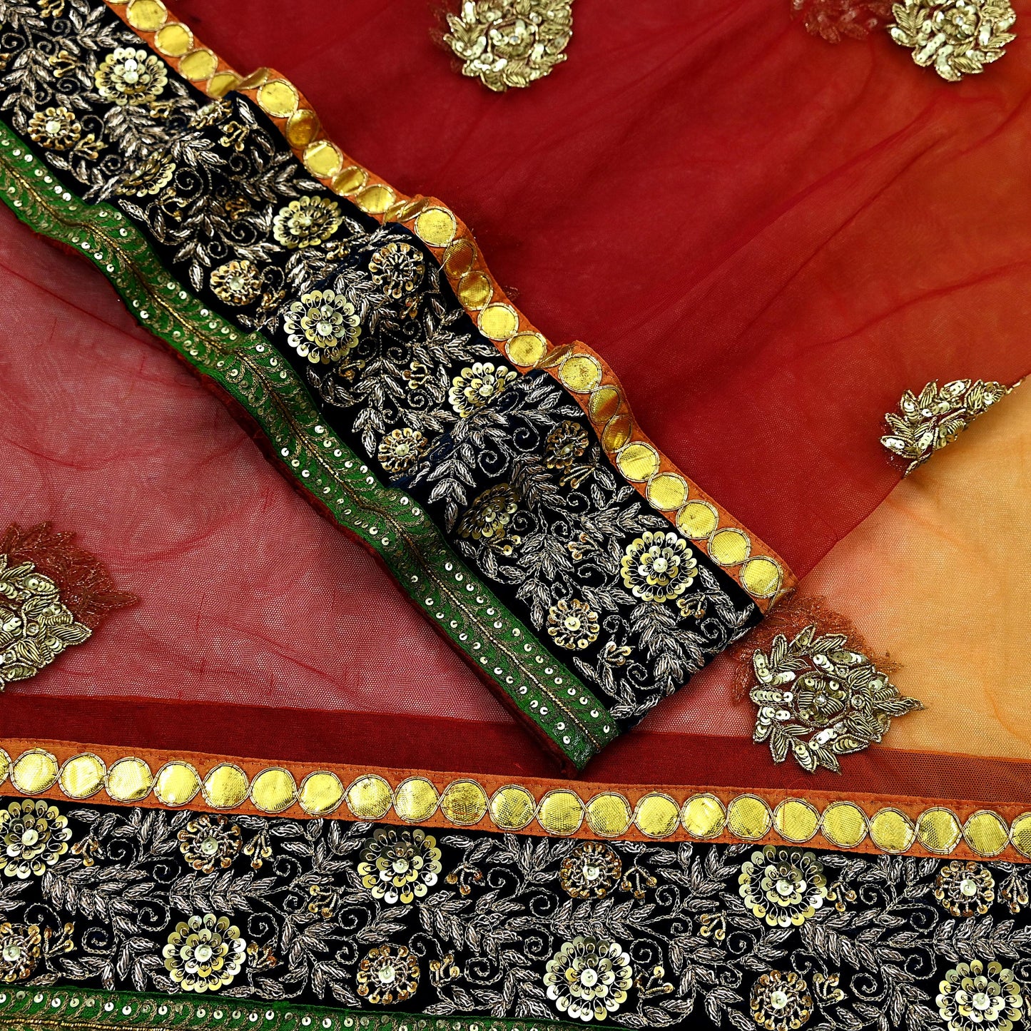 Indian Pre-owned Heavy Wedding Dupatta Net Mesh Long Stole Hand Embroidered By Designer sabyasachi Scarves Zardozi Dabka Bridal Veil