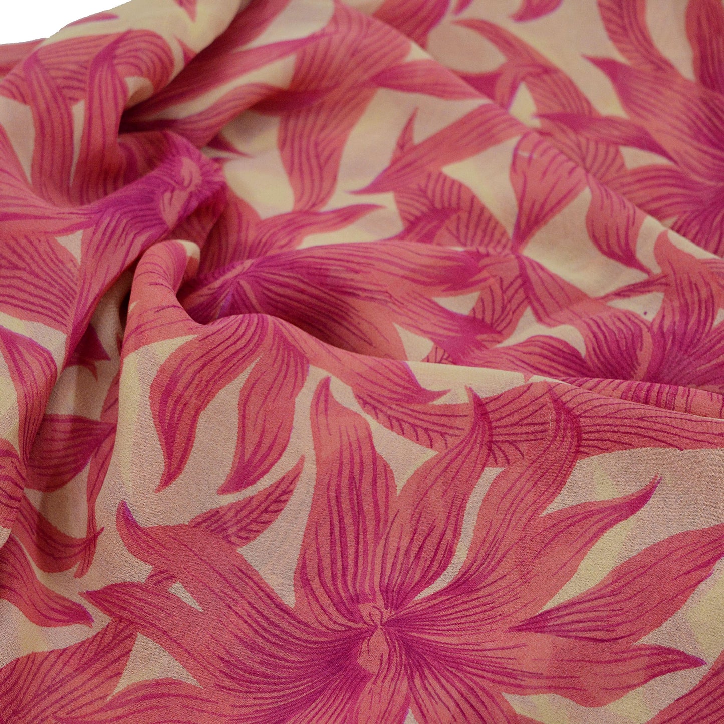 Indian Women Vintage Sari Beige & Pink Pure Georgette Silk Printed Saree Sewing 5yd Soft Craft Fabric Floral Wrap Boho Zari Dress making