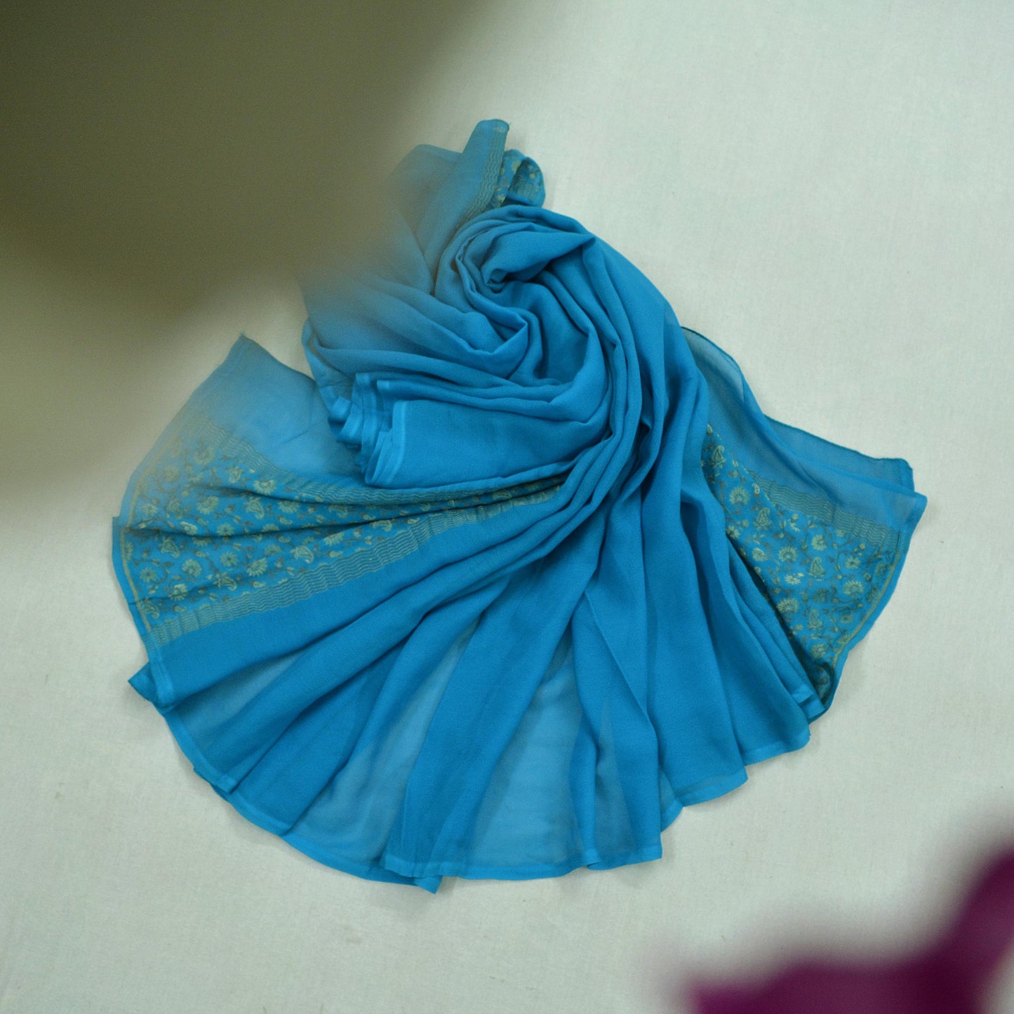 Indian Vintage Blue Dupatta Long Stole Pure Silk Hand Woven Scarves Veil Scarf Wrap Floral