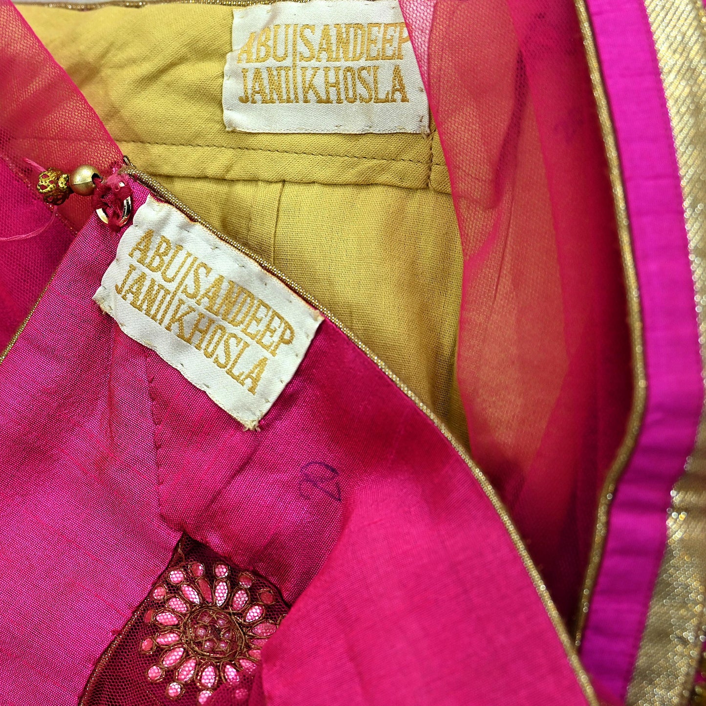 Indian Designer Skirt Abu Jani Embroidered Chanderi Cotton Preowned Wedding Couture Outfit Christmas Gift