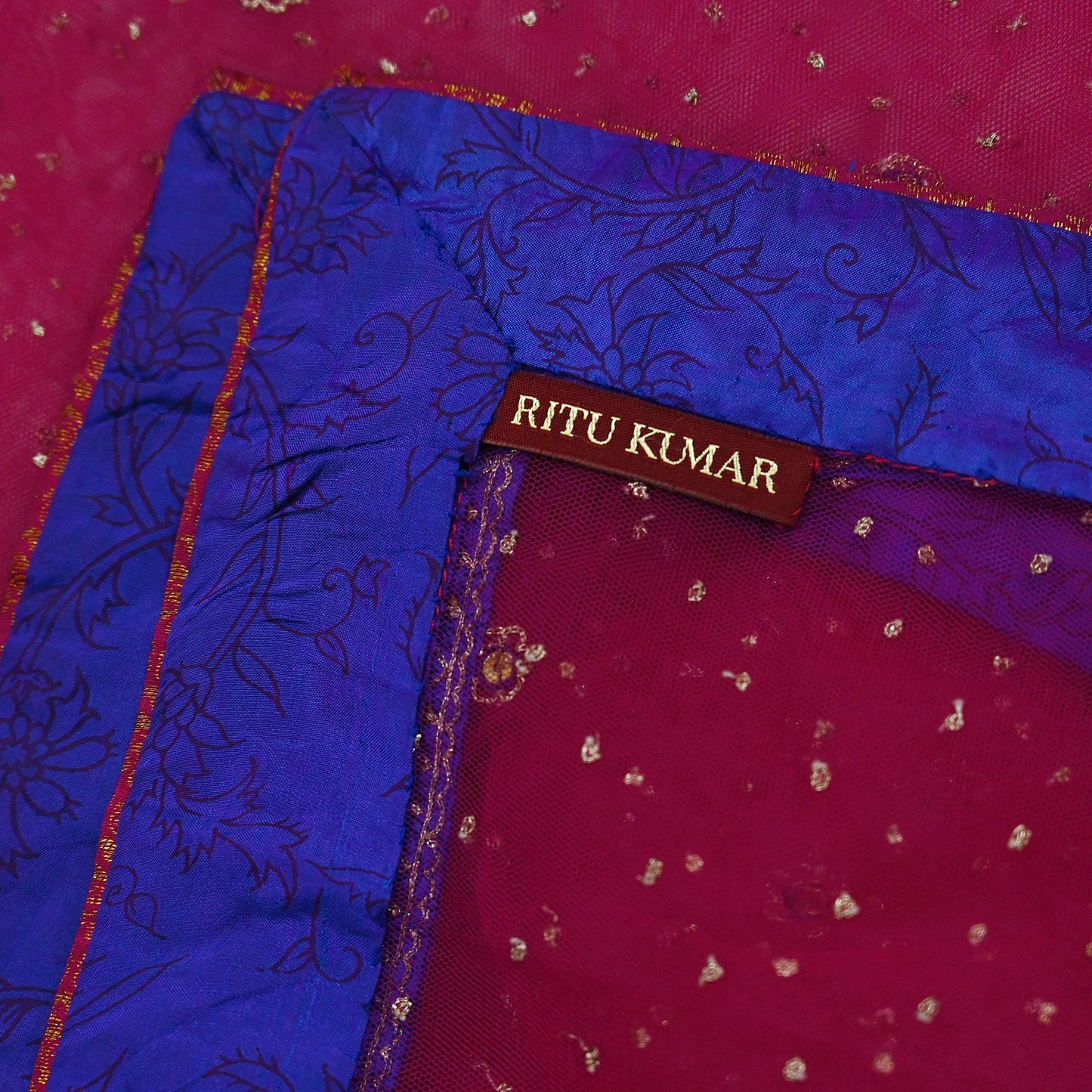 Indian Pre-owned Pink Net/Mesh Hand Embroidered Ritu Kumar Designer Dupatta Ethnic Bollywood Party Wear