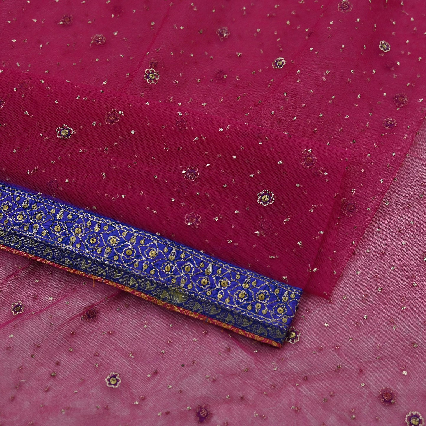 Indian Pre-owned Pink Net/Mesh Hand Embroidered Ritu Kumar Designer Dupatta Ethnic Bollywood Party Wear