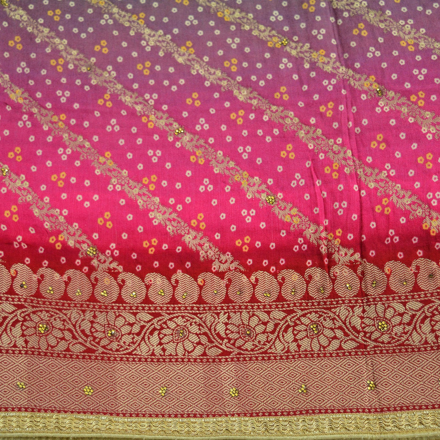 Women Indian Vintage Dupatta Red & Pink Long Stole Blend Silk Woven Bandhani Veil Scarves soft Boho Wrap Bridal/ Wedding Hijab