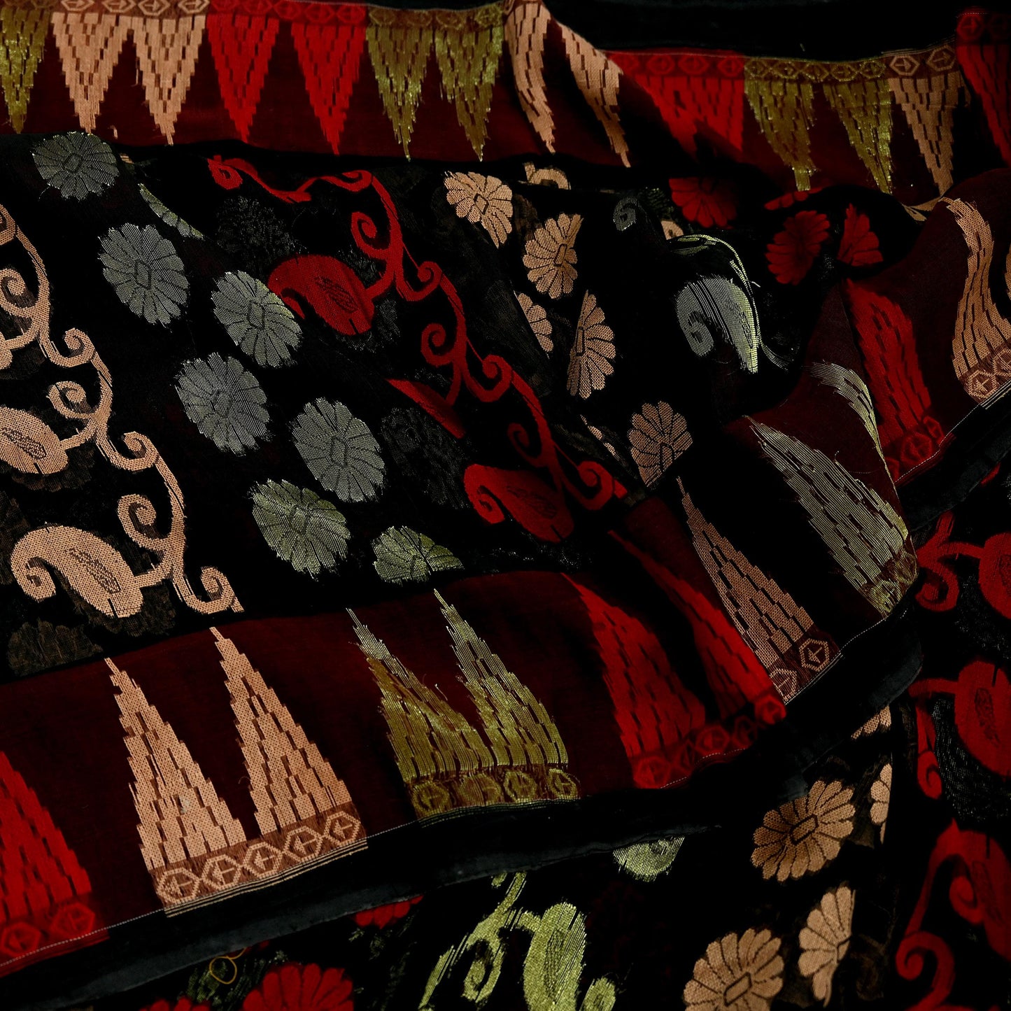 Indian Vintage Sarees Black Pure Cotton Hand Woven Jamdani Sari 5yd Ethnic Floral Craft Fabric Dress making Upcycle Crafting Quilting
