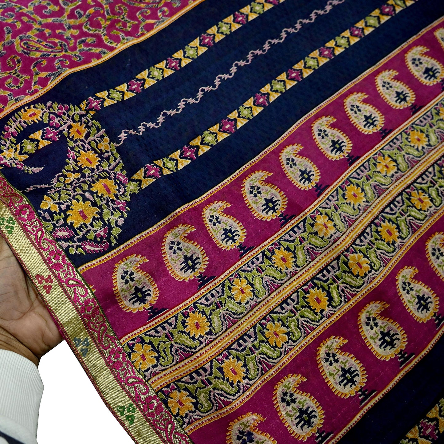 Indian Vintage Sari Purple & Blue Pure Silk Printed Sarees 6yd Sewing Craft Fabric Dress Making Wrap Boho Upcycle Quilting Crafting Zari