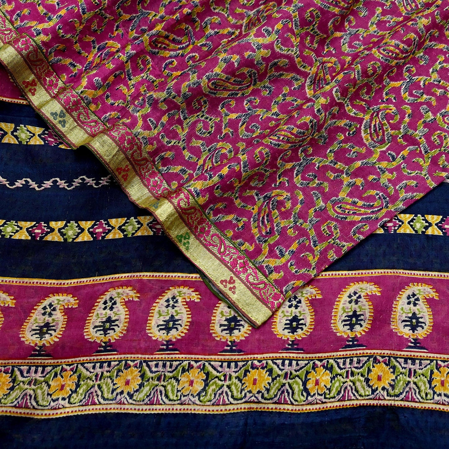 Indian Vintage Sari Purple & Blue Pure Silk Printed Sarees 6yd Sewing Craft Fabric Dress Making Wrap Boho Upcycle Quilting Crafting Zari