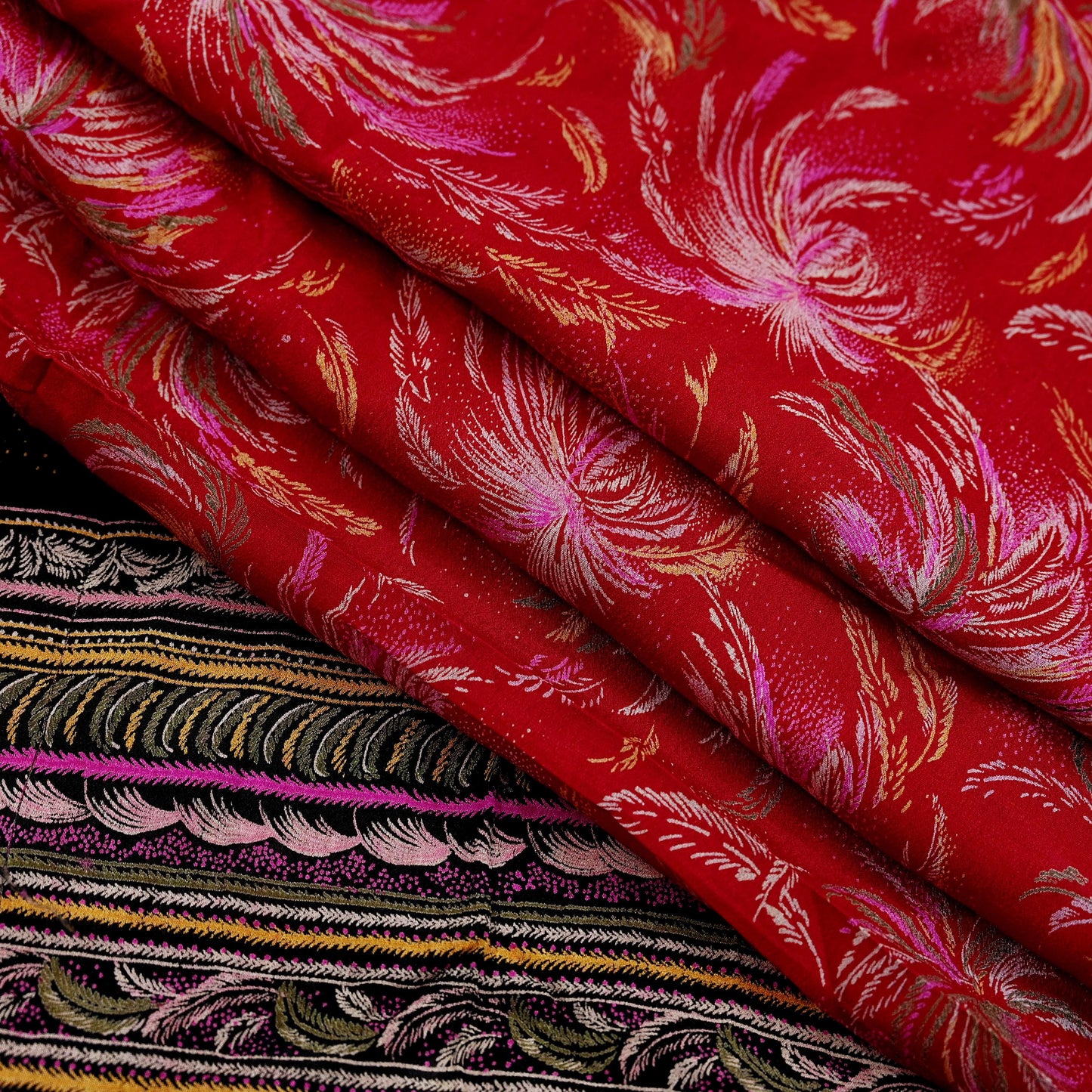 Indian Vintage Sari Black & Red Pure Silk Printed Sarees 5yd Sewing Craft Fabric Dress Making Soft Quilting Crafting Upcycle Used Floral