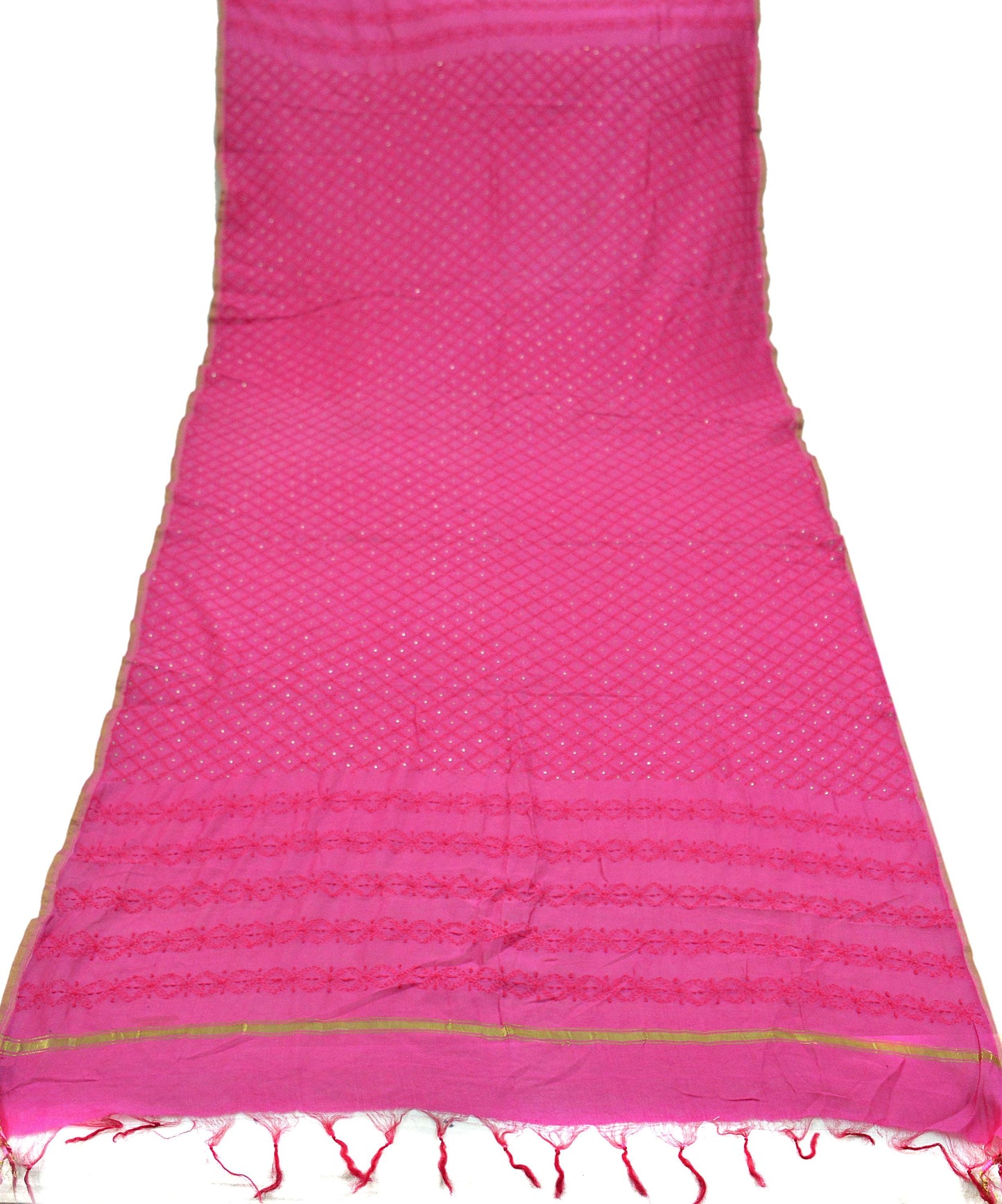 Indian Vintage Pink Dupatta Long Stole Hand Embroidered Mukesh Pure Chanderi Silk Scarves Veil Golden Zari Soft Fringes Zardozi/ Dabka