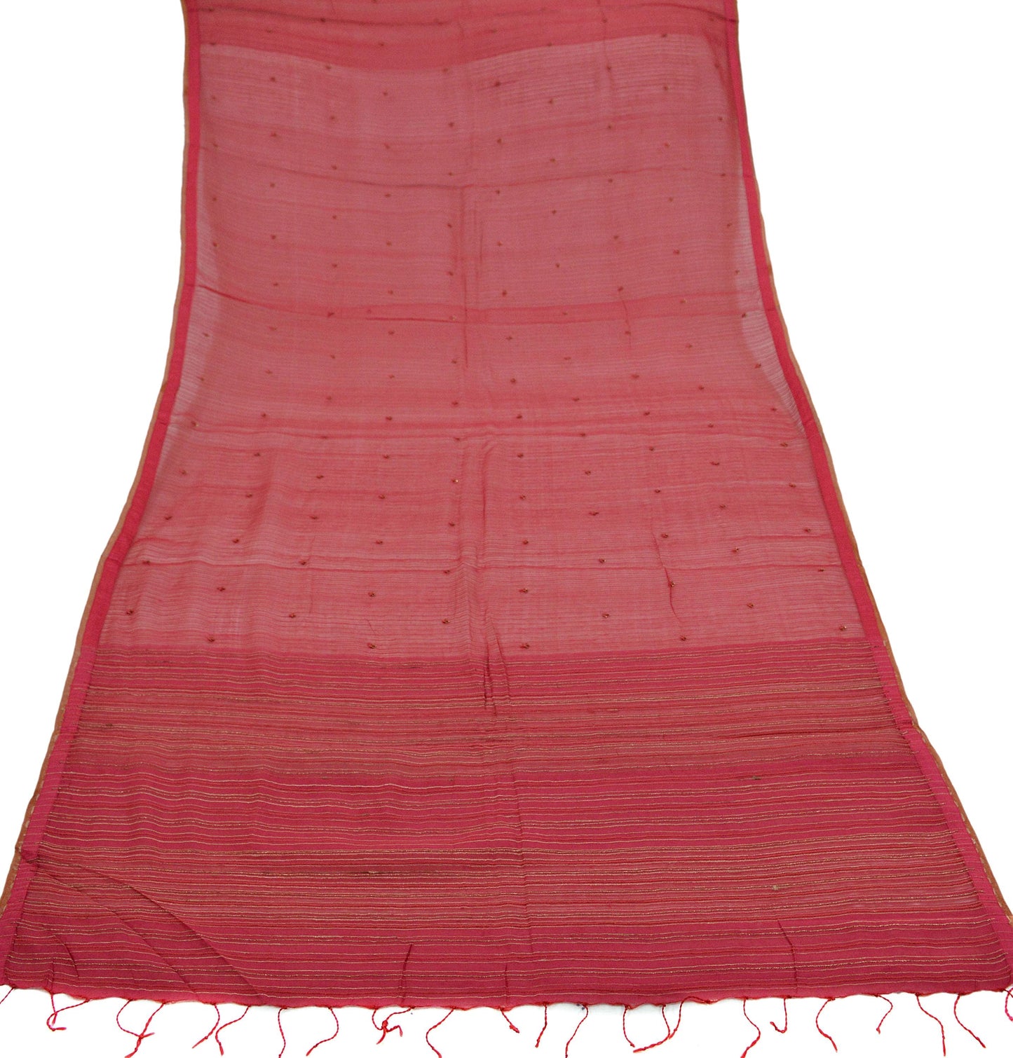 Indian Vintage Red Dupatta Long Stole Hand Embroidered Pure Chanderi Silk Scarves Veil Golden Zari Soft Fringes