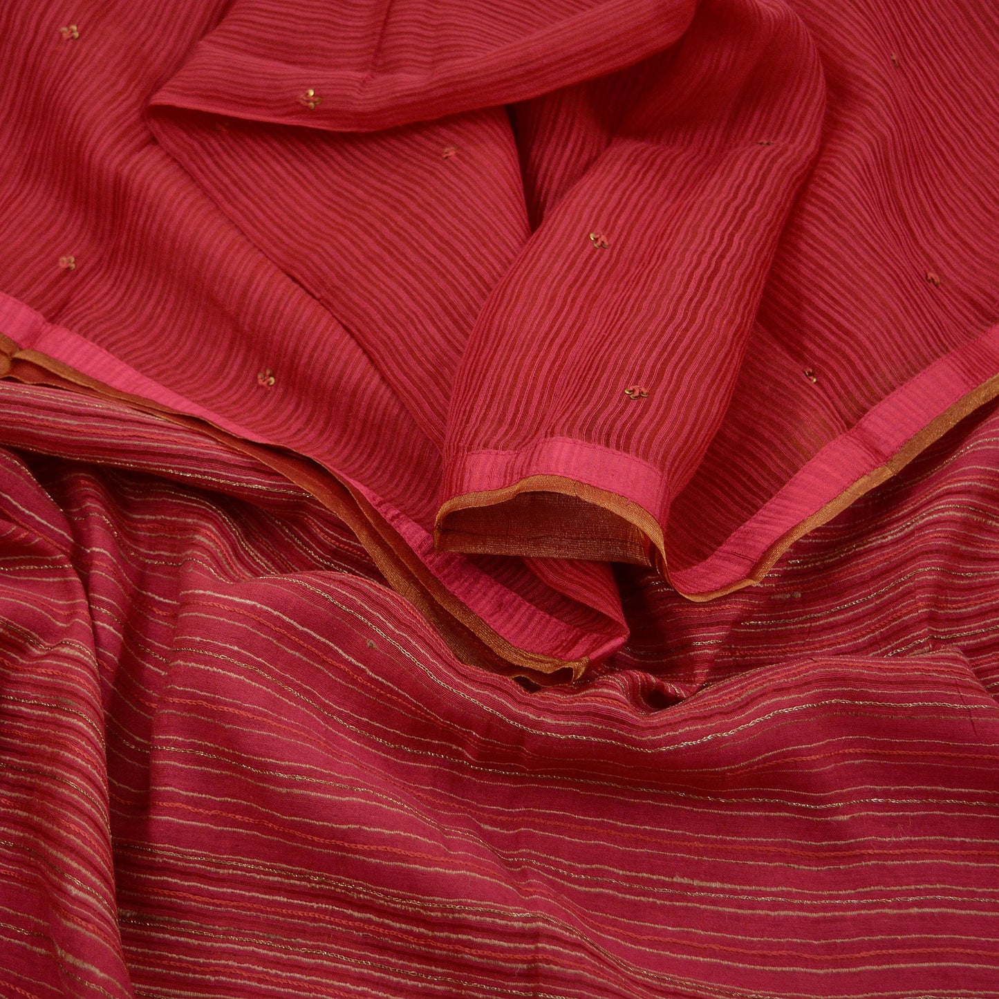 Indian Vintage Red Dupatta Long Stole Hand Embroidered Pure Chanderi Silk Scarves Veil Golden Zari Soft Fringes