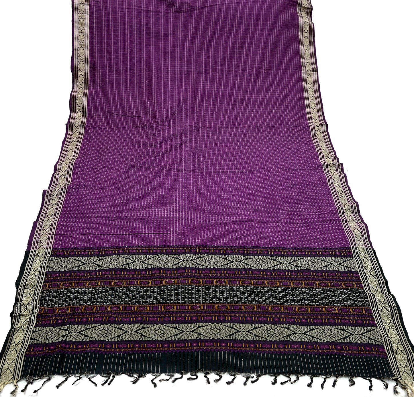 Indian Vintage Dupatta Black & Purple Long Stole Hand woven Sambalpuri Ikat Hijab Pure Cotton Indian Scarves Veil