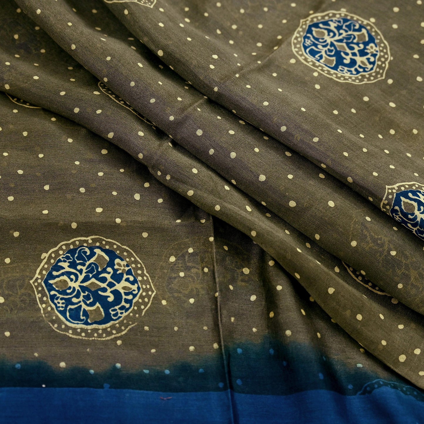 Indian Vintage Dupatta Green & Blue Dupatta Long Stole Block Print Pure Chanderi Silk Indian Scarves Veil Golden Zari