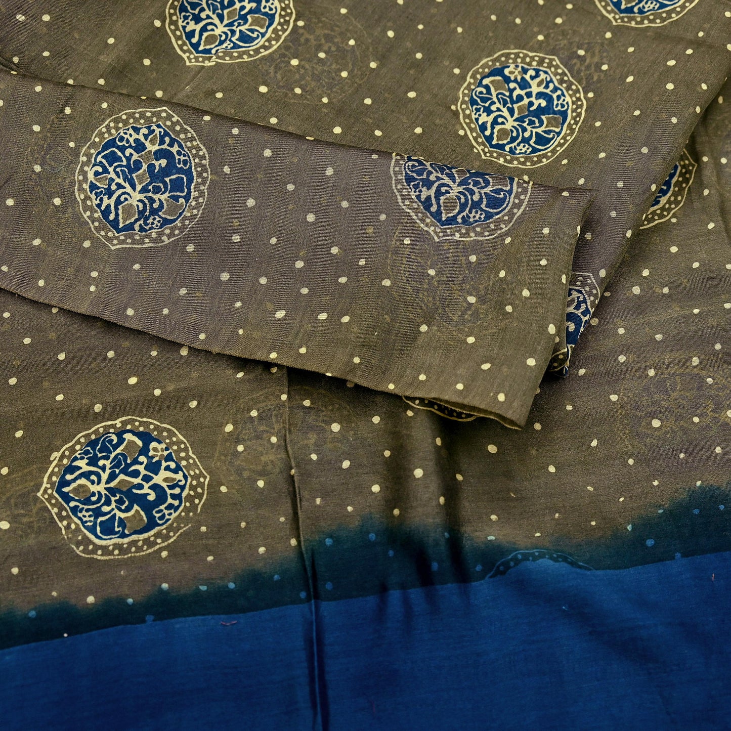Indian Vintage Dupatta Green & Blue Dupatta Long Stole Block Print Pure Chanderi Silk Indian Scarves Veil Golden Zari