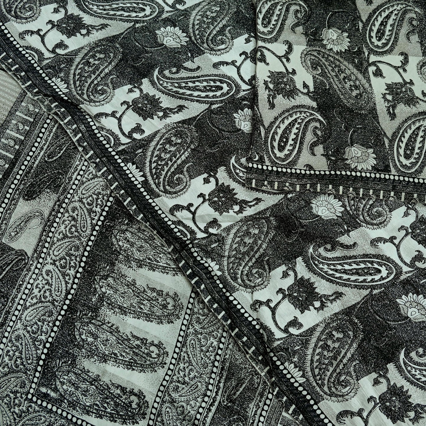 Indian Vintage Black & Gray Saree 100% Pure Silk Printed Sari 5yd Sewing Craft Fabric Dress Making Soft Crafting Quilting Upcycle