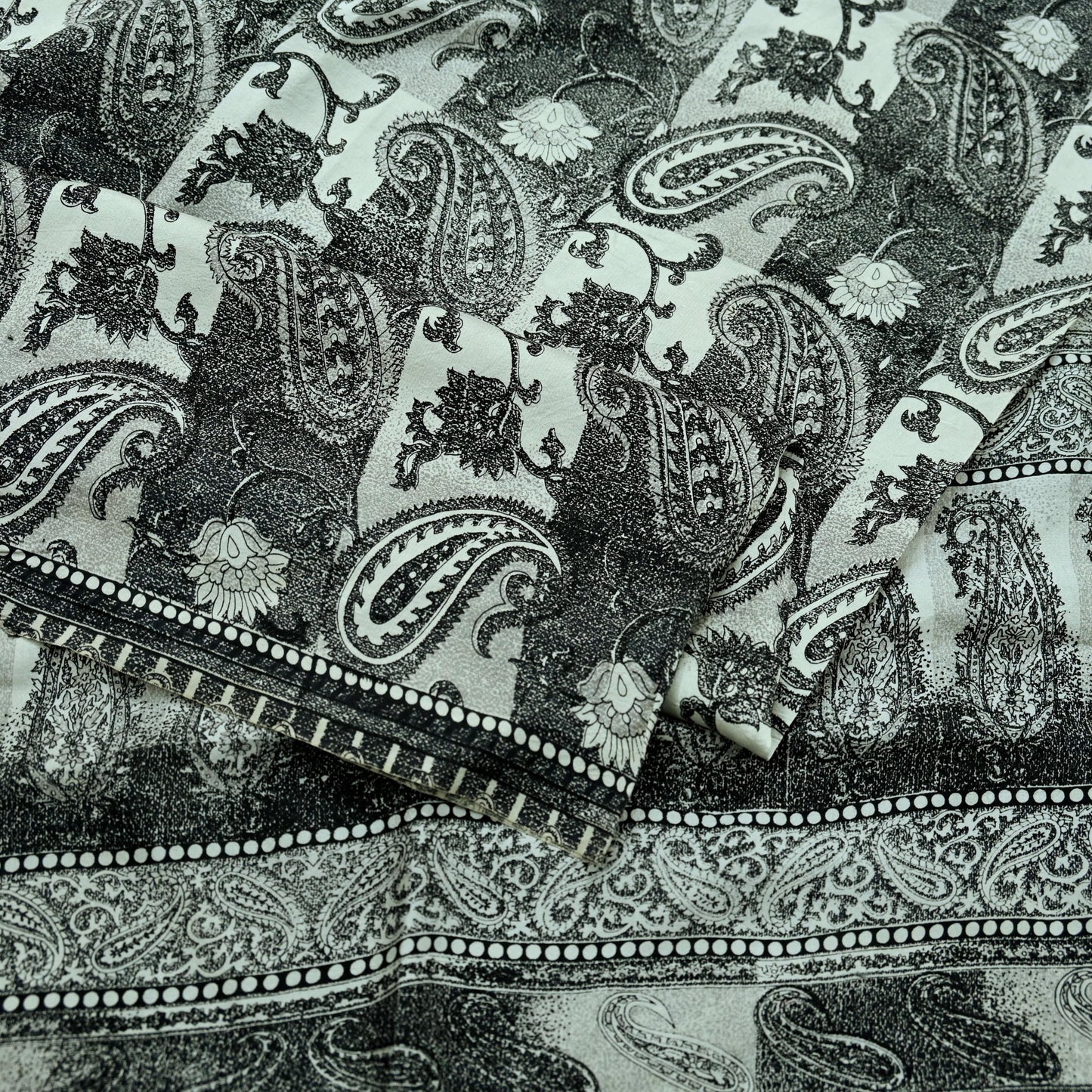 Indian Vintage Black & Gray Saree 100% Pure Silk Printed Sari 5yd Sewing Craft Fabric Dress Making Soft Crafting Quilting Upcycle