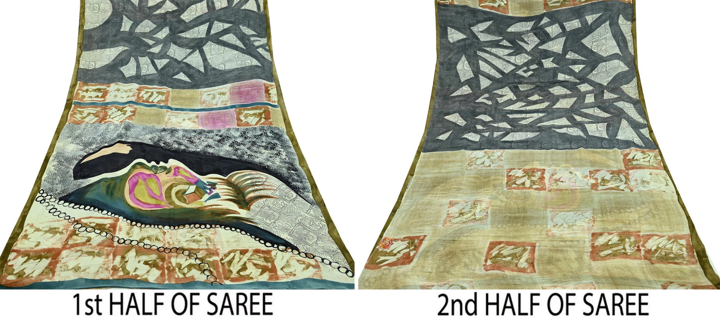Indian Women Vintage Multi Sarees 100% Pure Georgette Silk Printed Sari Sewing 5yd Soft Craft Floral Design Wrap Boho Dress Making