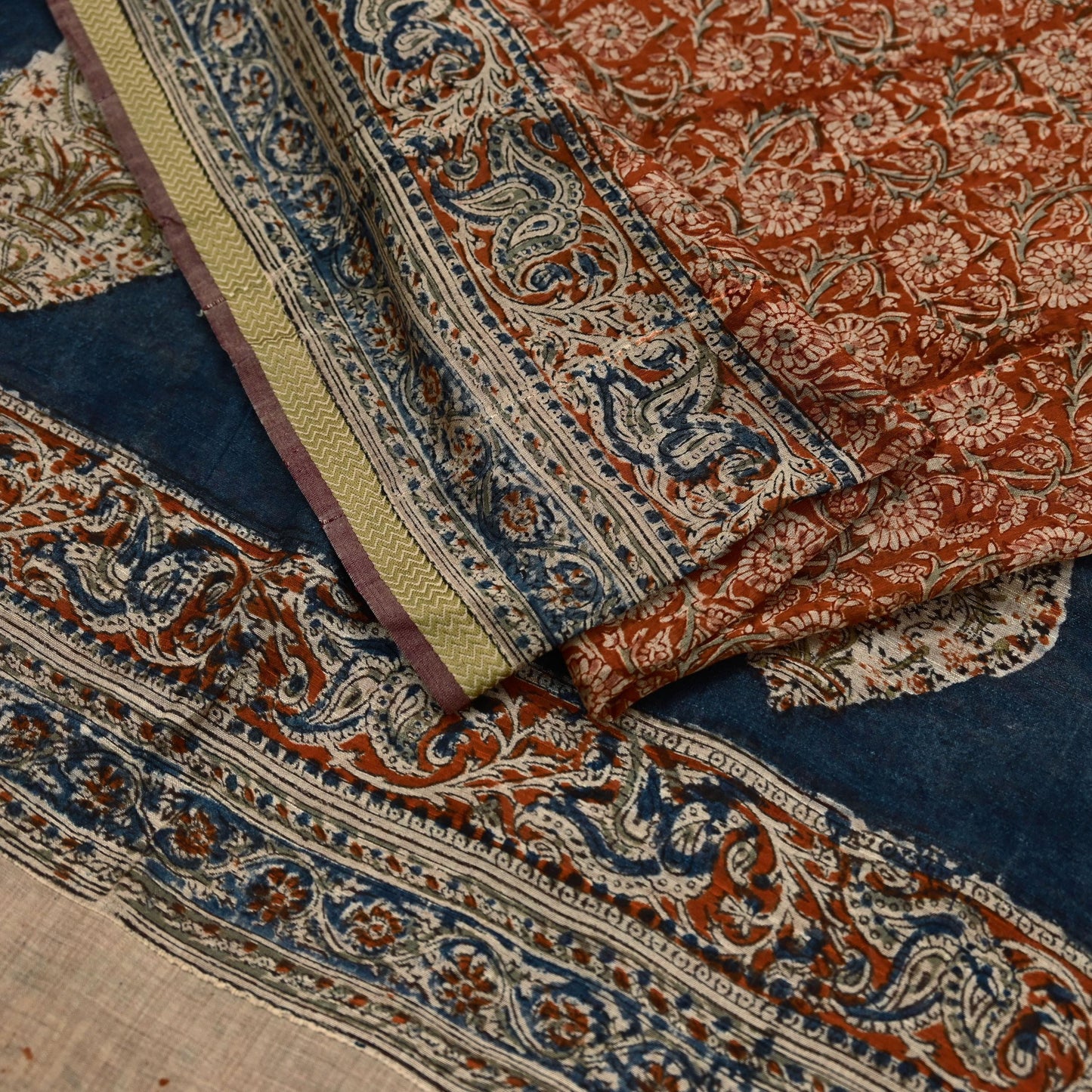 Indian Vintage Sari Orange & Blue Pure chanderi Silk Block Printed Saree Craft Fabric 6Yd Soft Zari Border Dress making bollywood silk saree