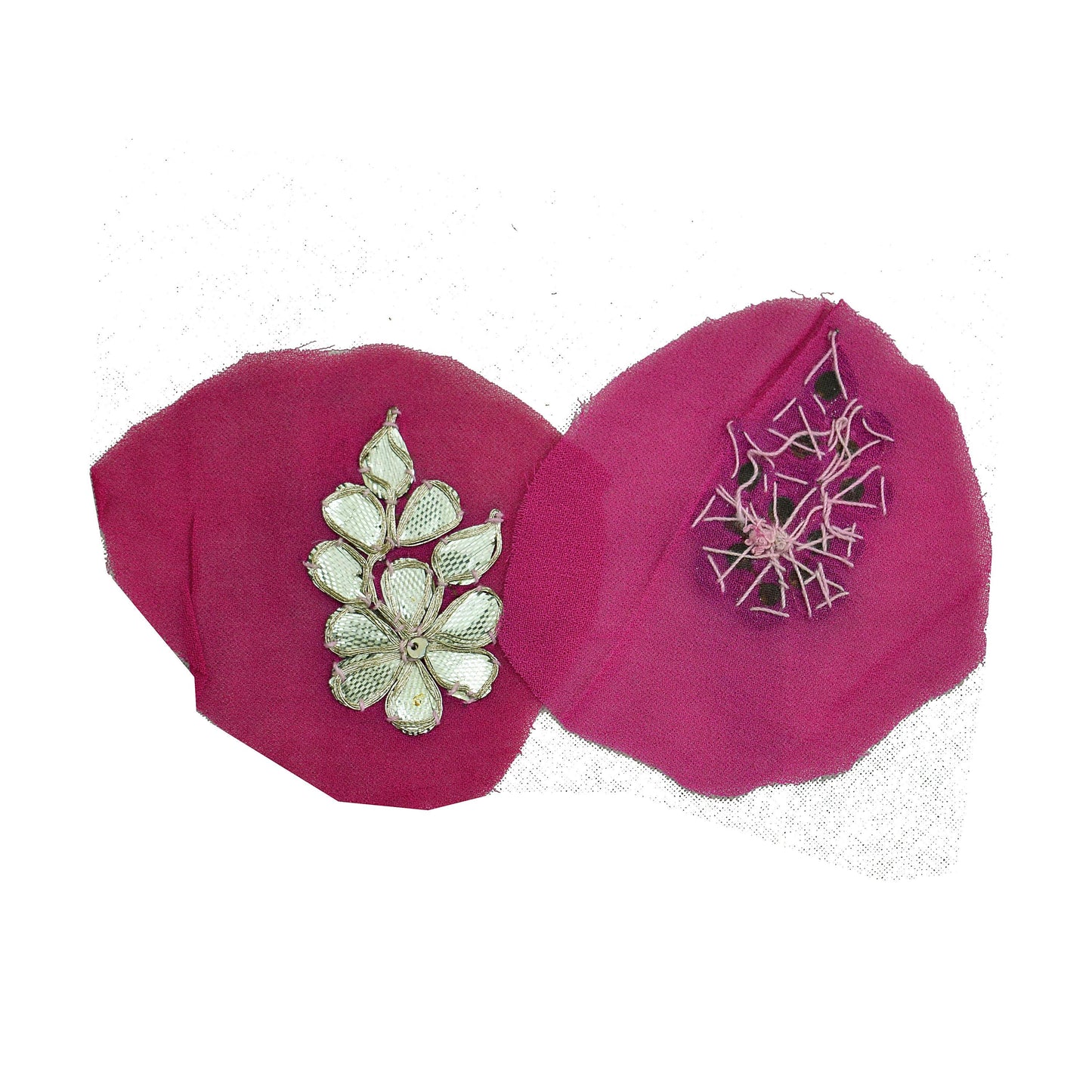 Indian Vintage 5 Pcs Rare Appliques Pink Georgette Applique VERY OLD ANTIQUE Vintage Embroidered Snippets Remnants Craft Journals