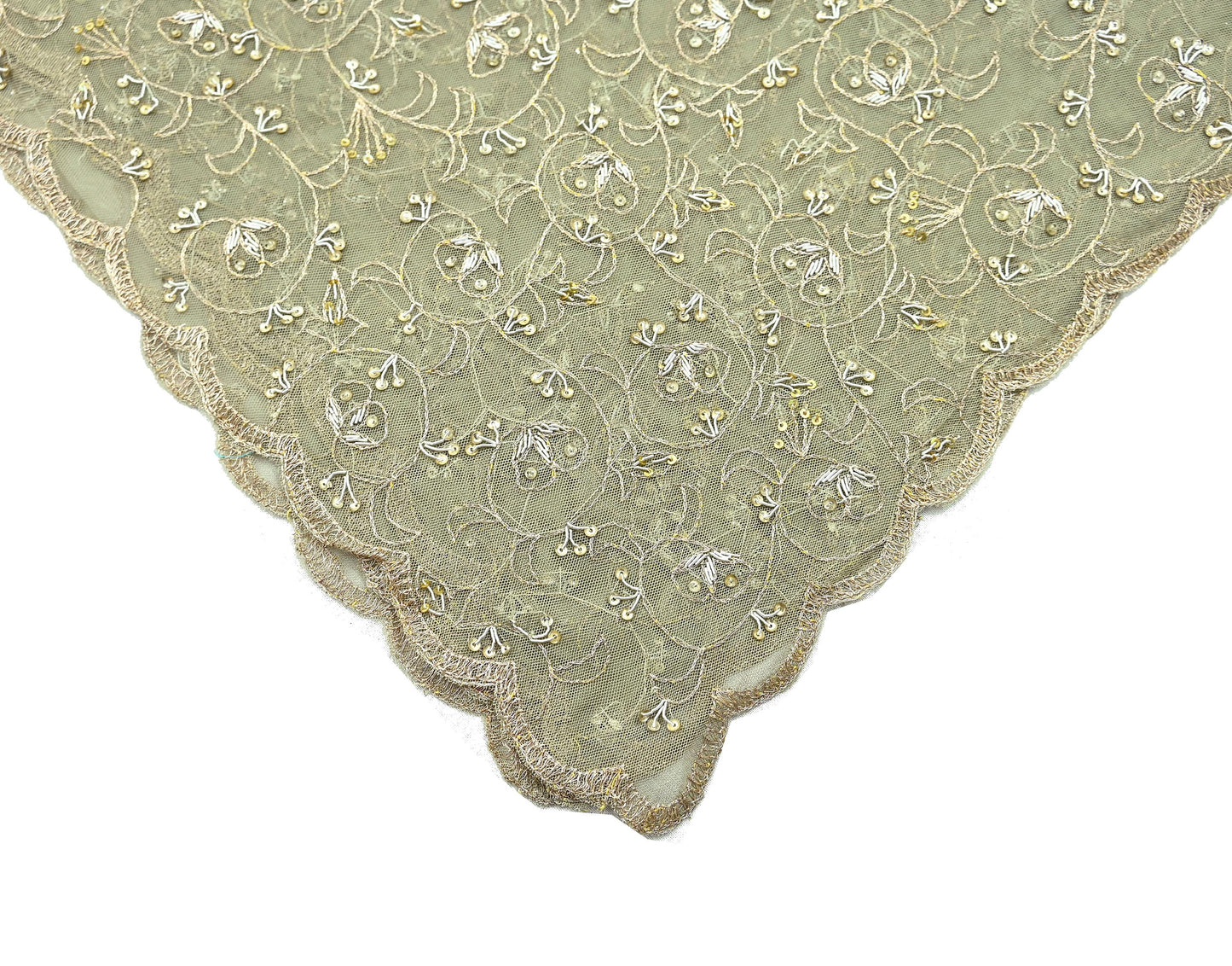 Indian Vintage Heavy Bridal Dupatta Green Net Mesh Long Stole Hand Embroidered Scarves Golden Zardozi Dabka Zari Wedding Veil Hijab