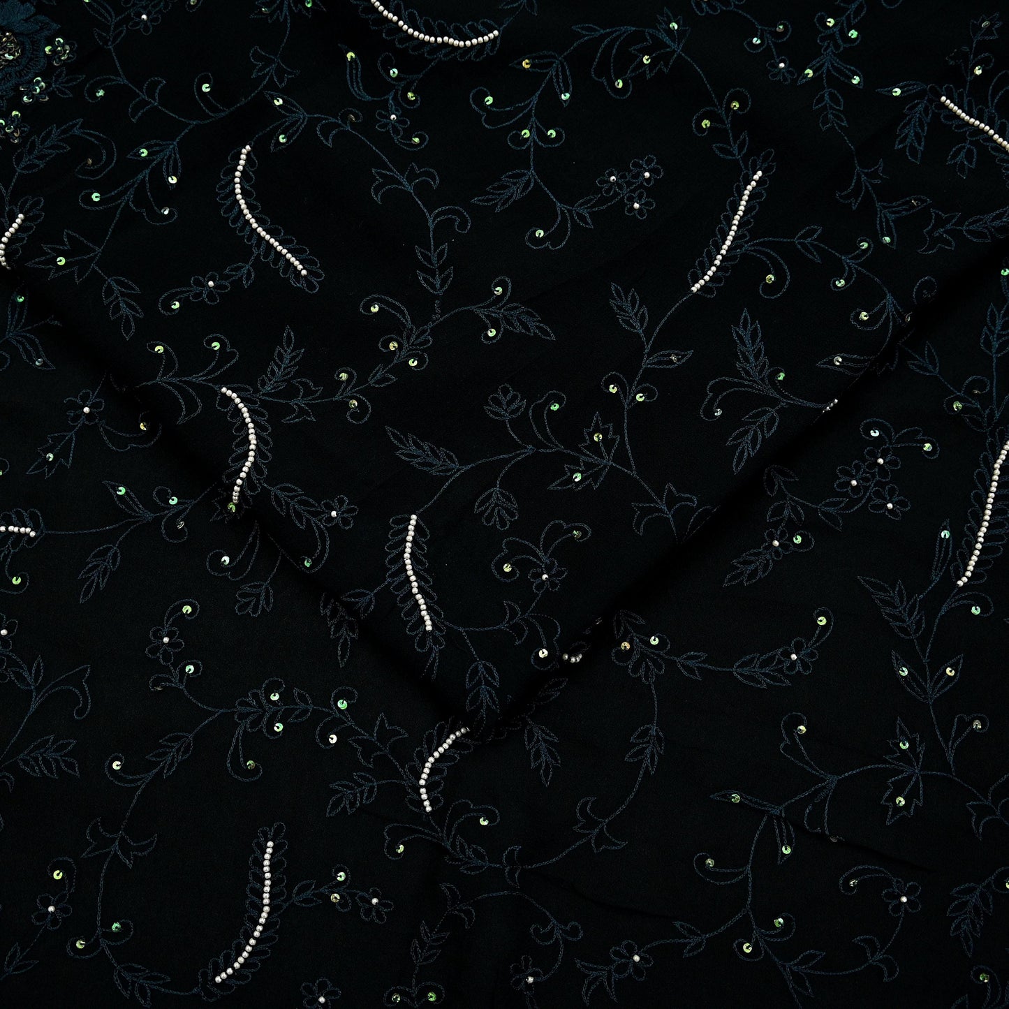 Indian Vintage Heavy Sari Black Pure Georgette Silk Hand Embroidered Sarees Fabric 6Yd Sewing Soft Ethnic Dress making Crafting Quilting