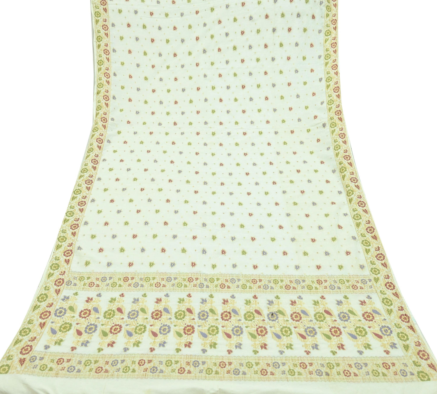 Indian Vintage Dupatta White Long Stole Pure Silk Hand Woven Scarves Veil Scarf Wrap Floral