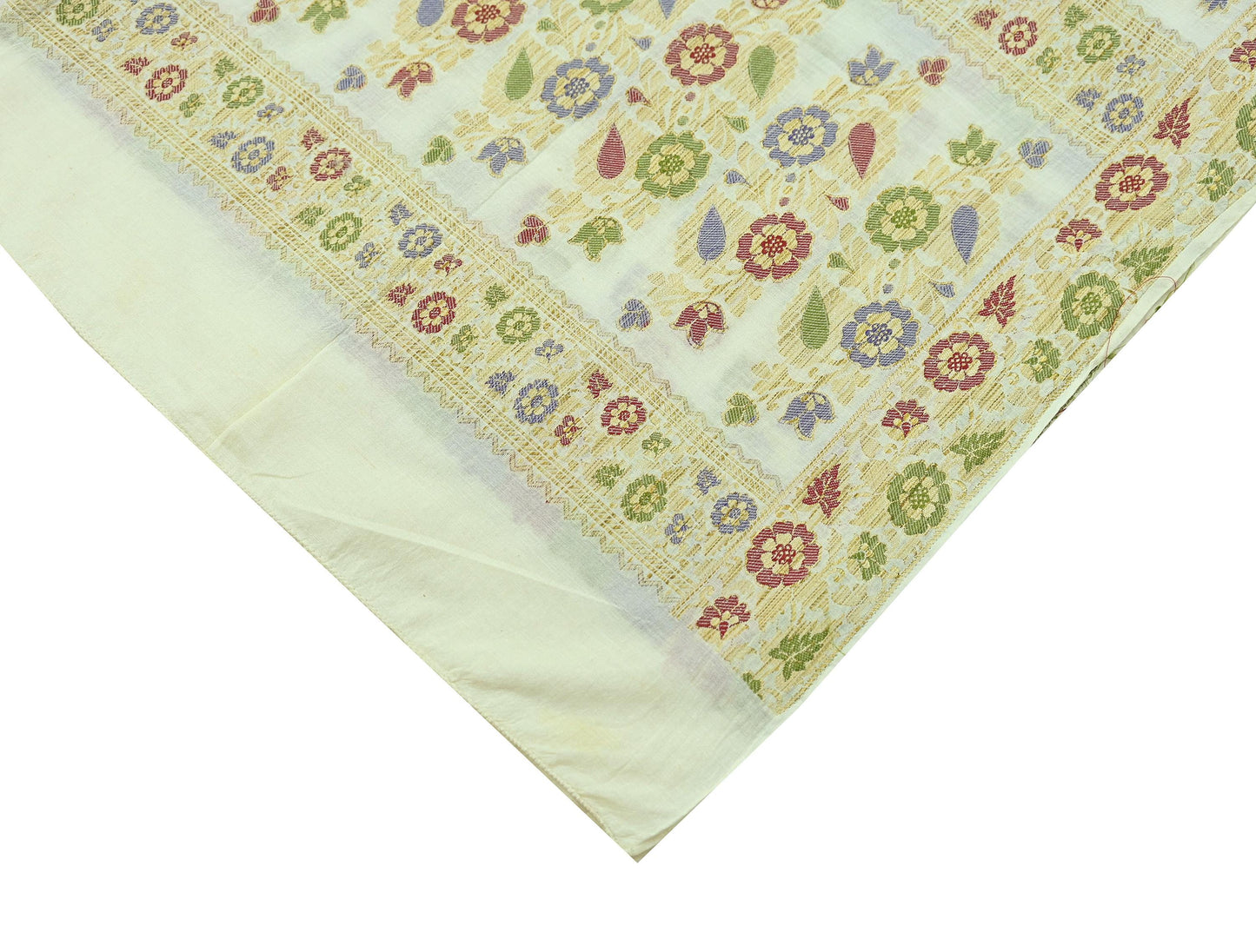 Indian Vintage Dupatta White Long Stole Pure Silk Hand Woven Scarves Veil Scarf Wrap Floral