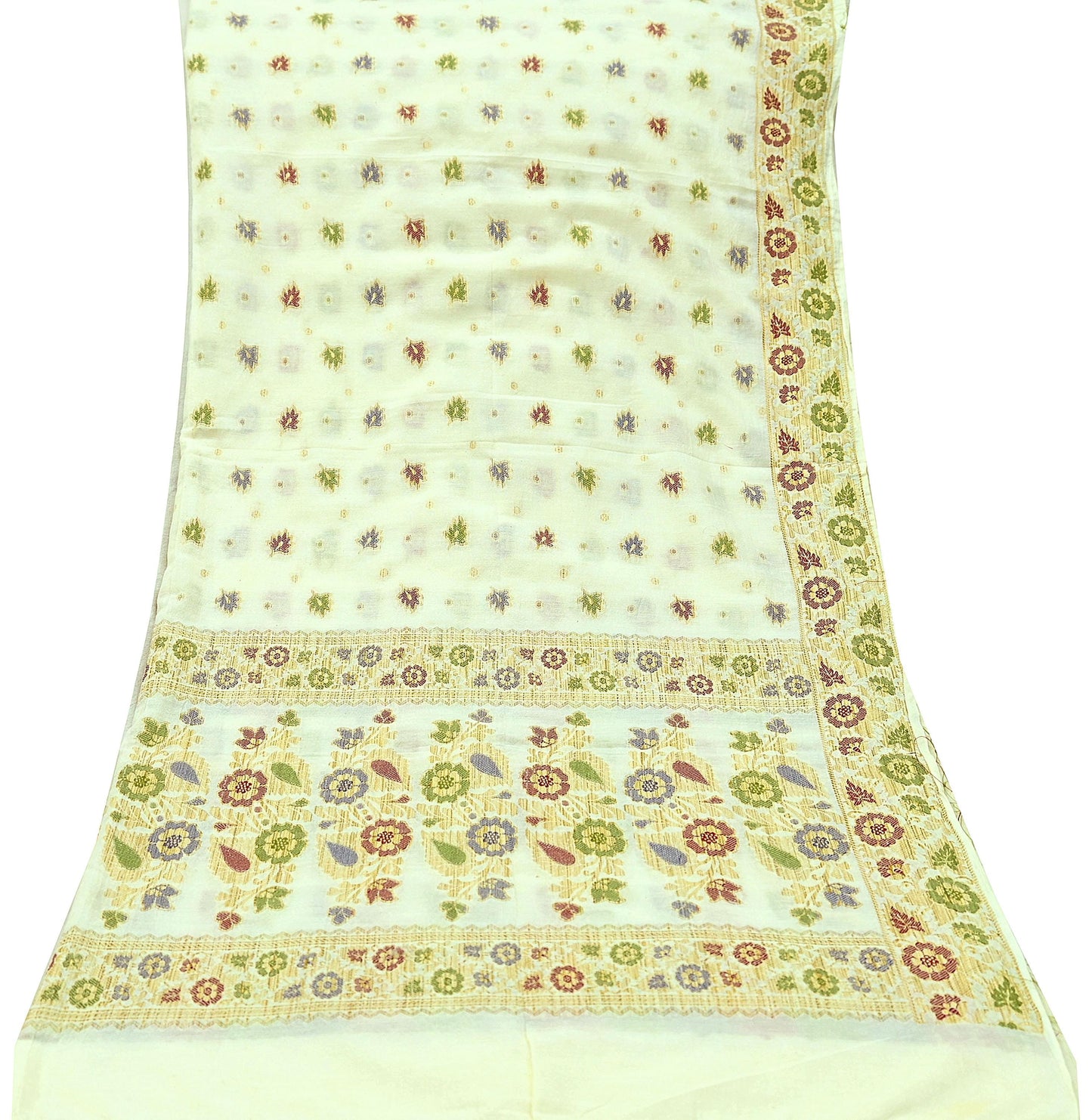 Indian Vintage Dupatta White Long Stole Pure Silk Hand Woven Scarves Veil Scarf Wrap Floral