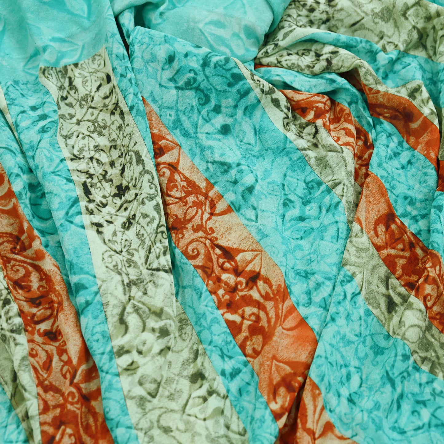 Women Vintage Sari Green Pure Georgette Silk Printed Saree Craft Fabric Sewing 5Yard Soft Light Dress Making Floral