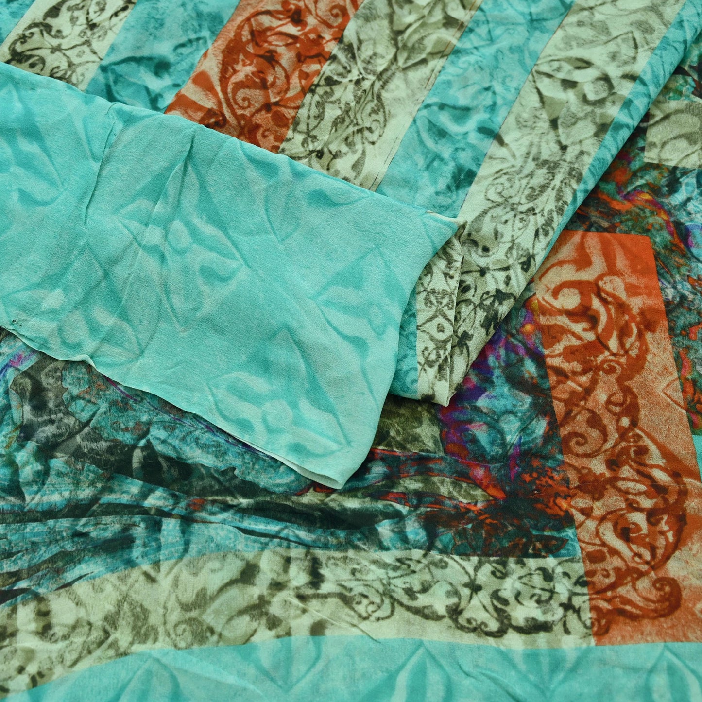 Women Vintage Sari Green Pure Georgette Silk Printed Saree Craft Fabric Sewing 5Yard Soft Light Dress Making Floral