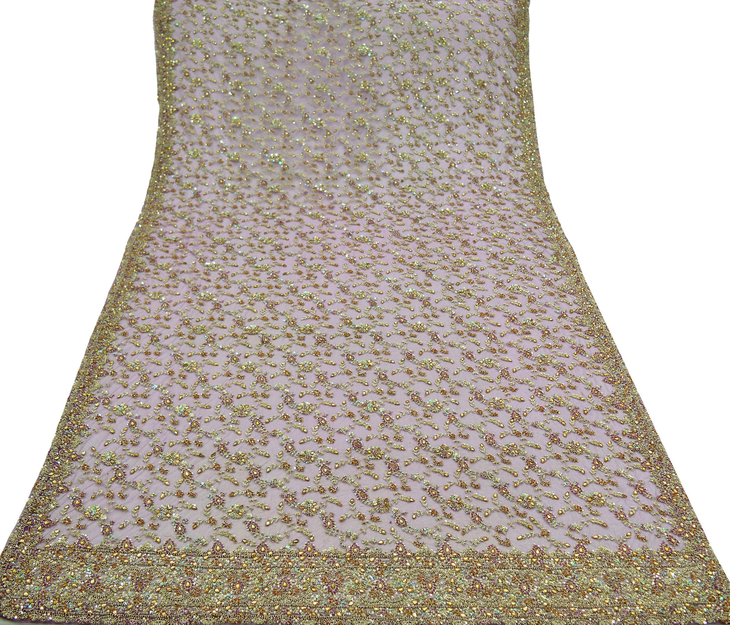 Indian Vintage Heavy Purple Dupatta Net Mesh Long Stole Hand Embroidered Scarves Golden Zardozi Dabka Zari Bridal/Wedding Veil