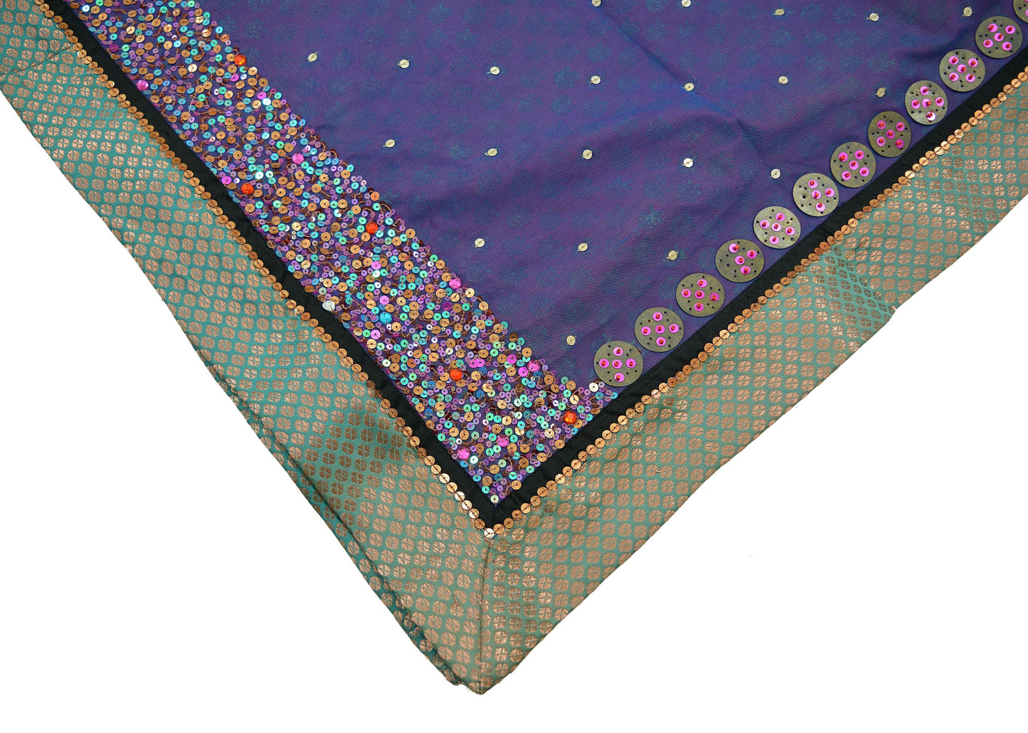Indian Vintage Heavy Purple Dupatta Net Mesh Long Stole Hand Embroidered Scarf Veil Zari Sequins Wedding Wear Brocade Border