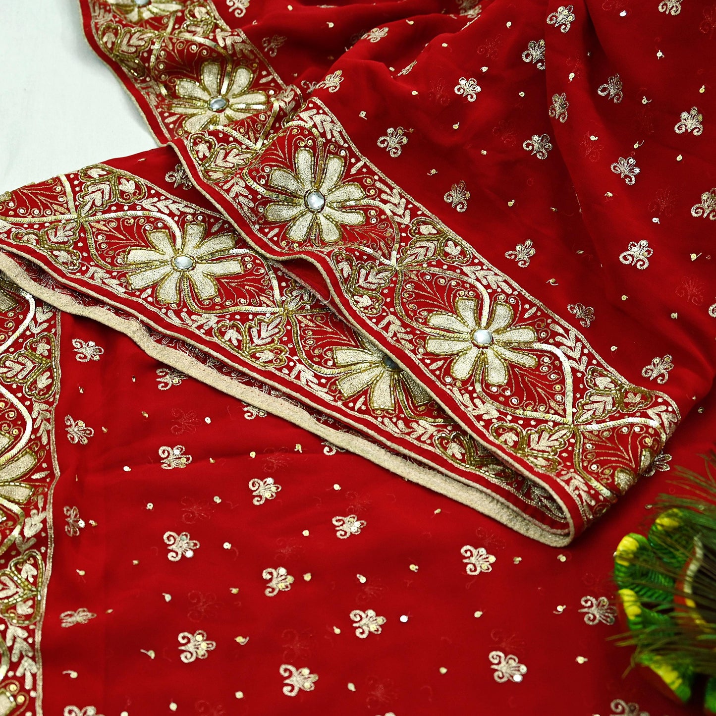 Indian Vintage Heavy Sari Red Pure Georgette Silk Hand Embroidered Sarees Craft Fabric 5Yd Sewing Ethnic Zardozi/dabka zari Wedding sarees