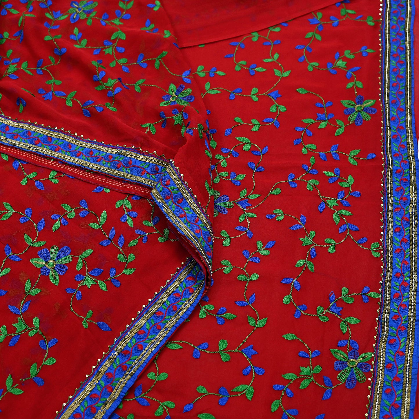 Indian Vintage Heavy Sarees Red Pure Georgette Silk Hand Embroidered Sari Fabric 6Yd Sewing Ethnic Sequins Wedding sarees
