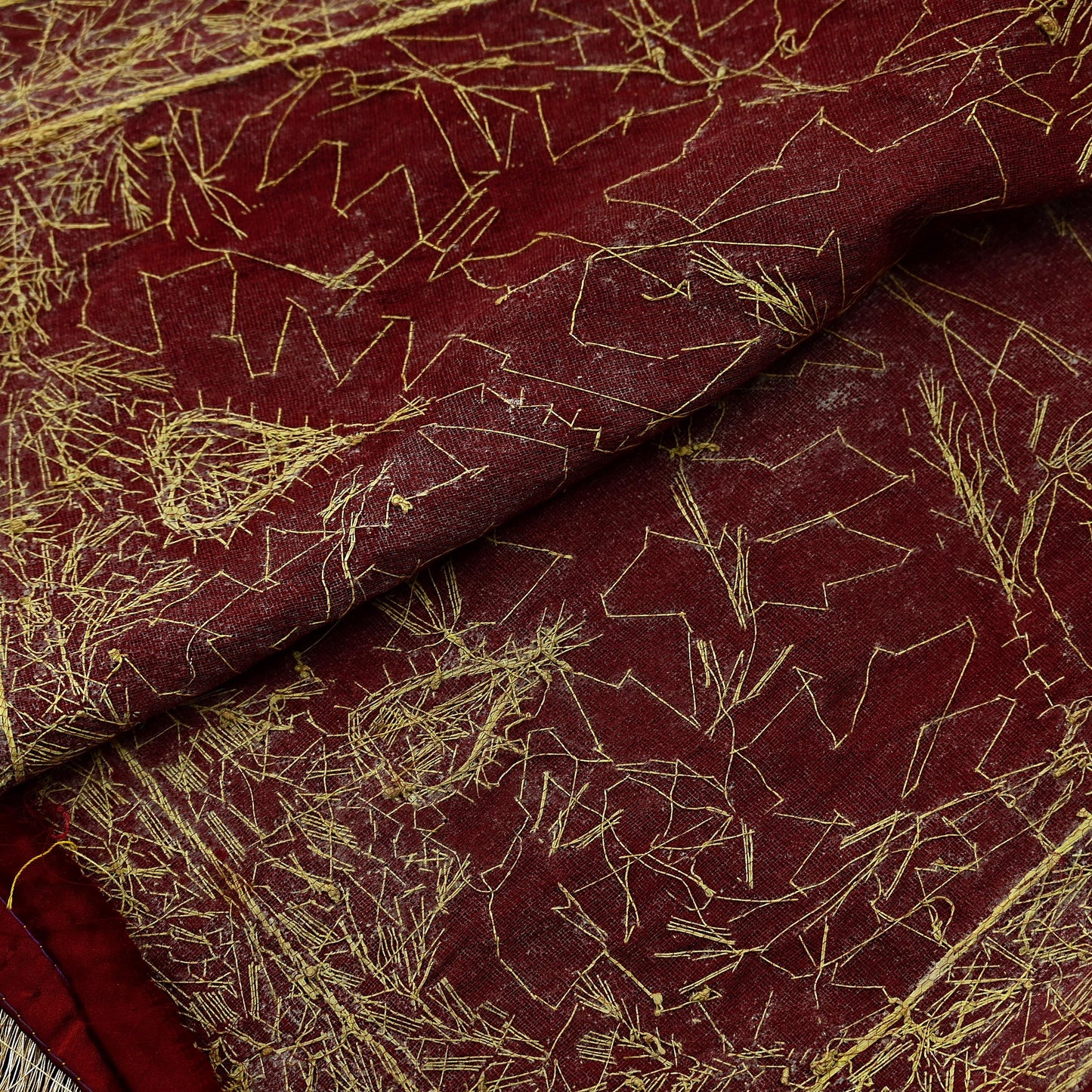 Indian Vintage Heavy Wedding Maroon Dupatta Pure Satin Silk Long Stole Hand Embroidered Scarves Golden Zardozi Stole Fringes Bridal veil