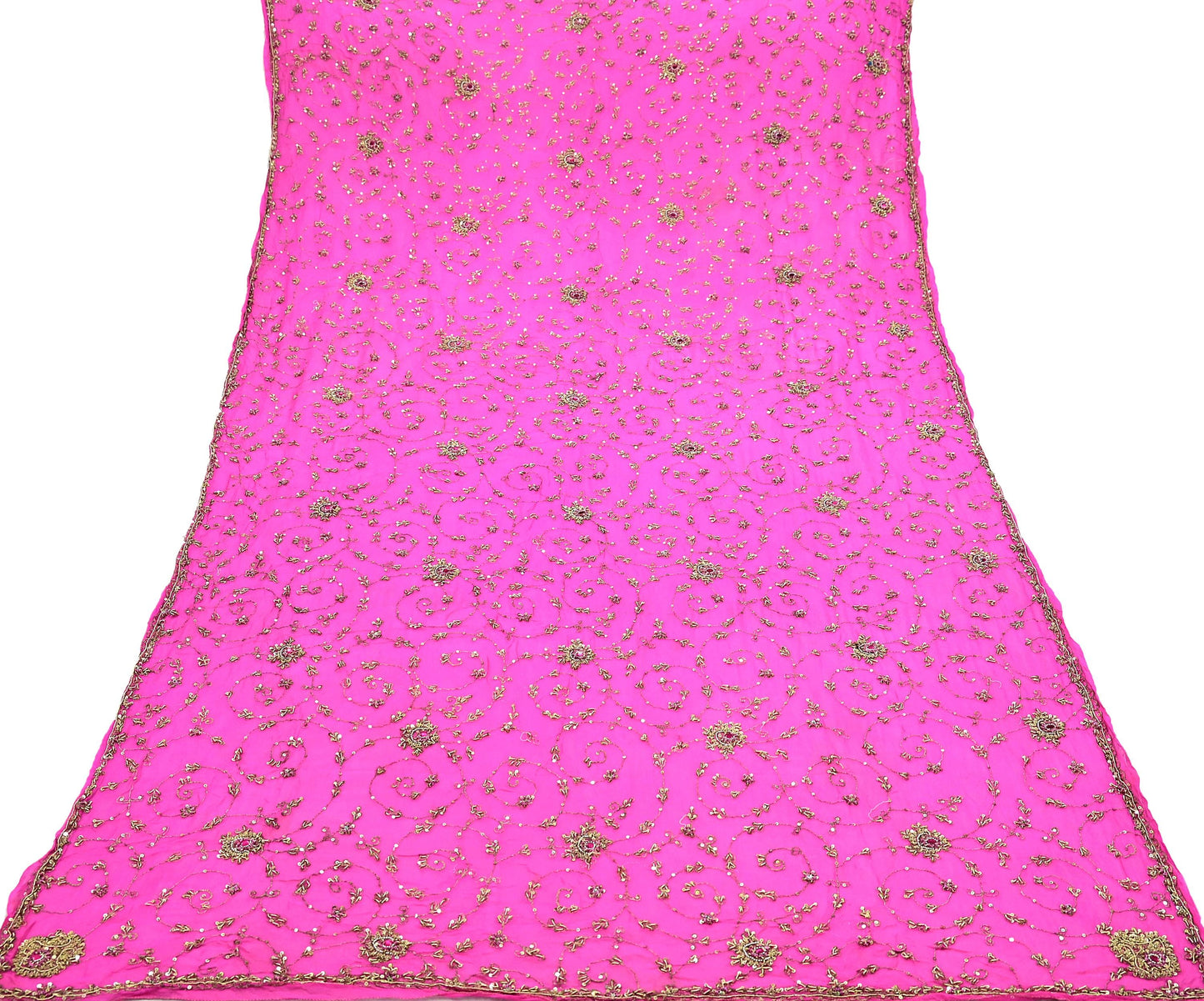 Indian Vintage Heavy Pink Dupatta Pure Georgette Silk Long Stole Hand Embroidered Scarves Scarf Zari Zardozi Bridal/Wedding Veil